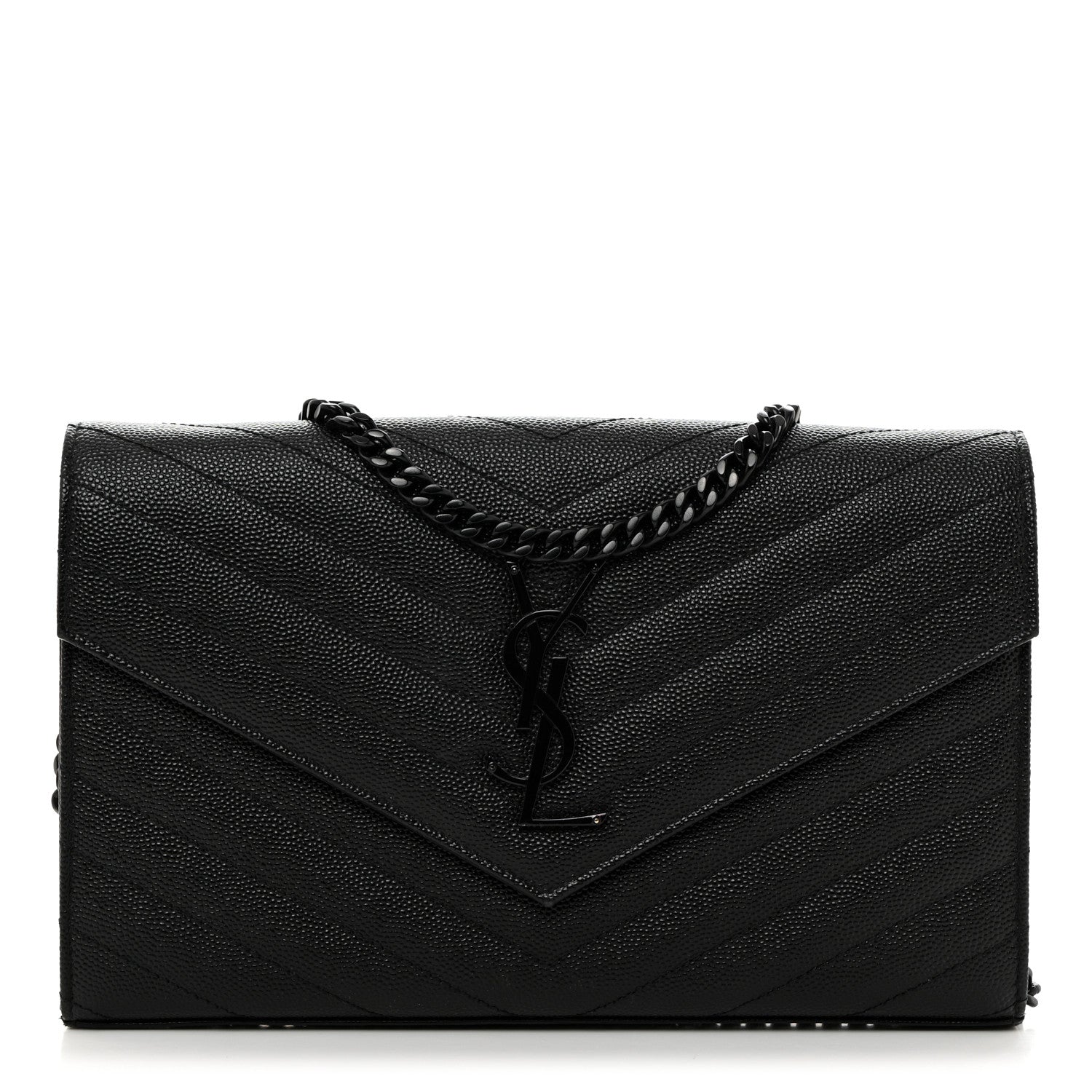 Saint Laurent Grain De Poudre Matelasse Chevron Monogram Monochrome Chain Wallet Black 1 of 10