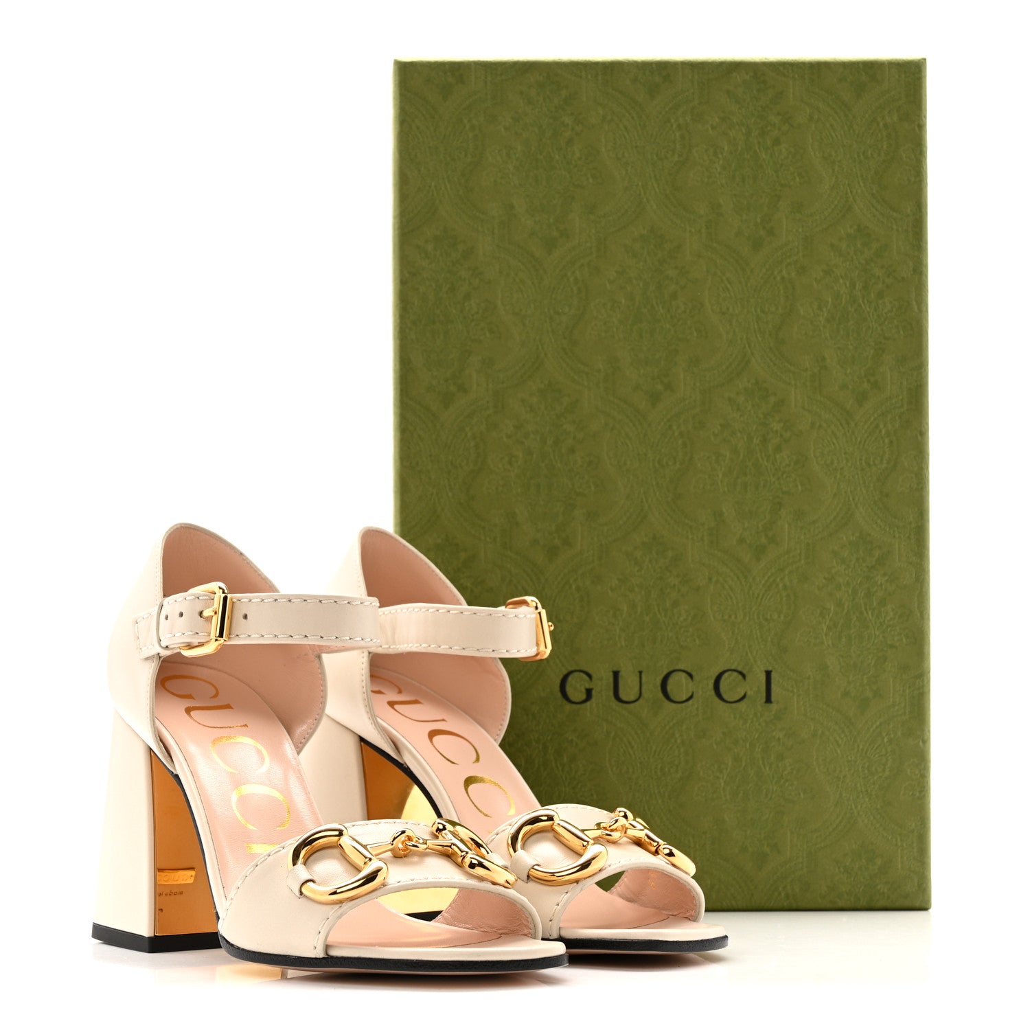 Gucci Nappa Horsebit Cross Strap 95mm Sandals 35 Mystic White