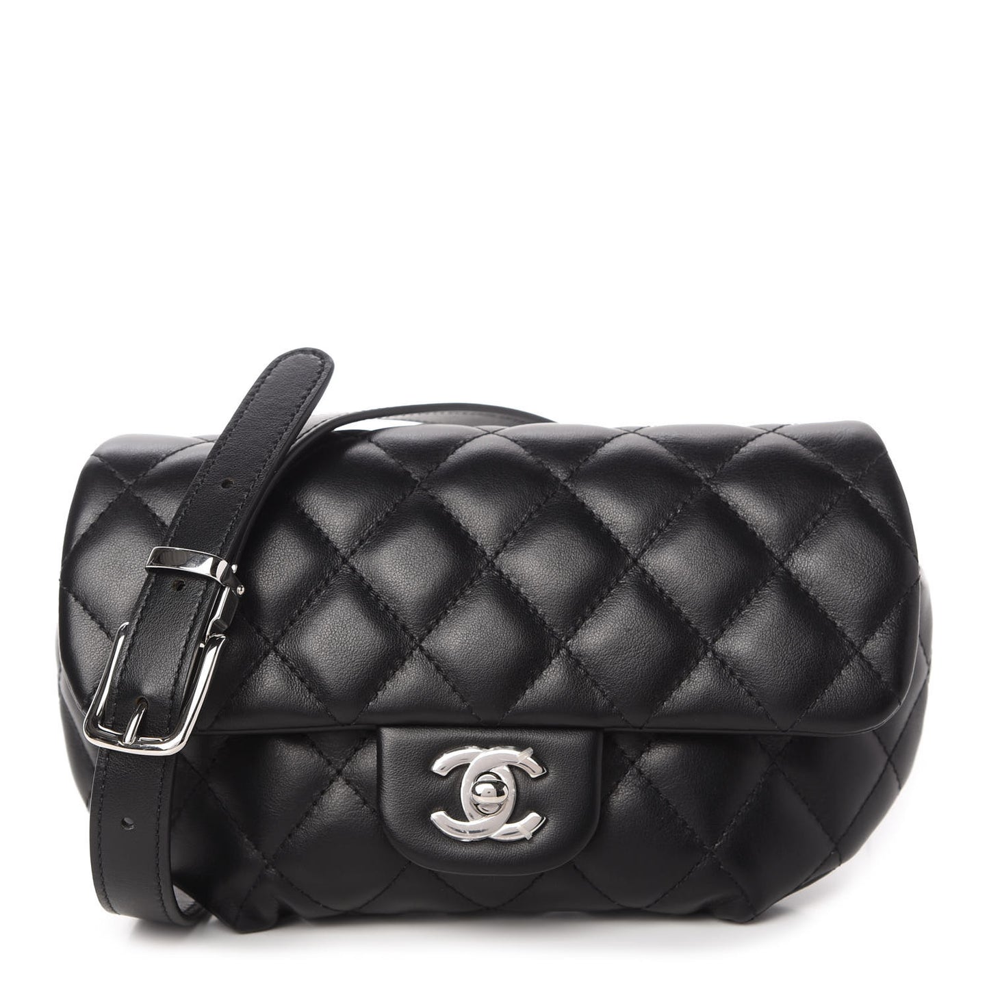 Calfskin Quilted CC Uniform Flap Belt Bag Black