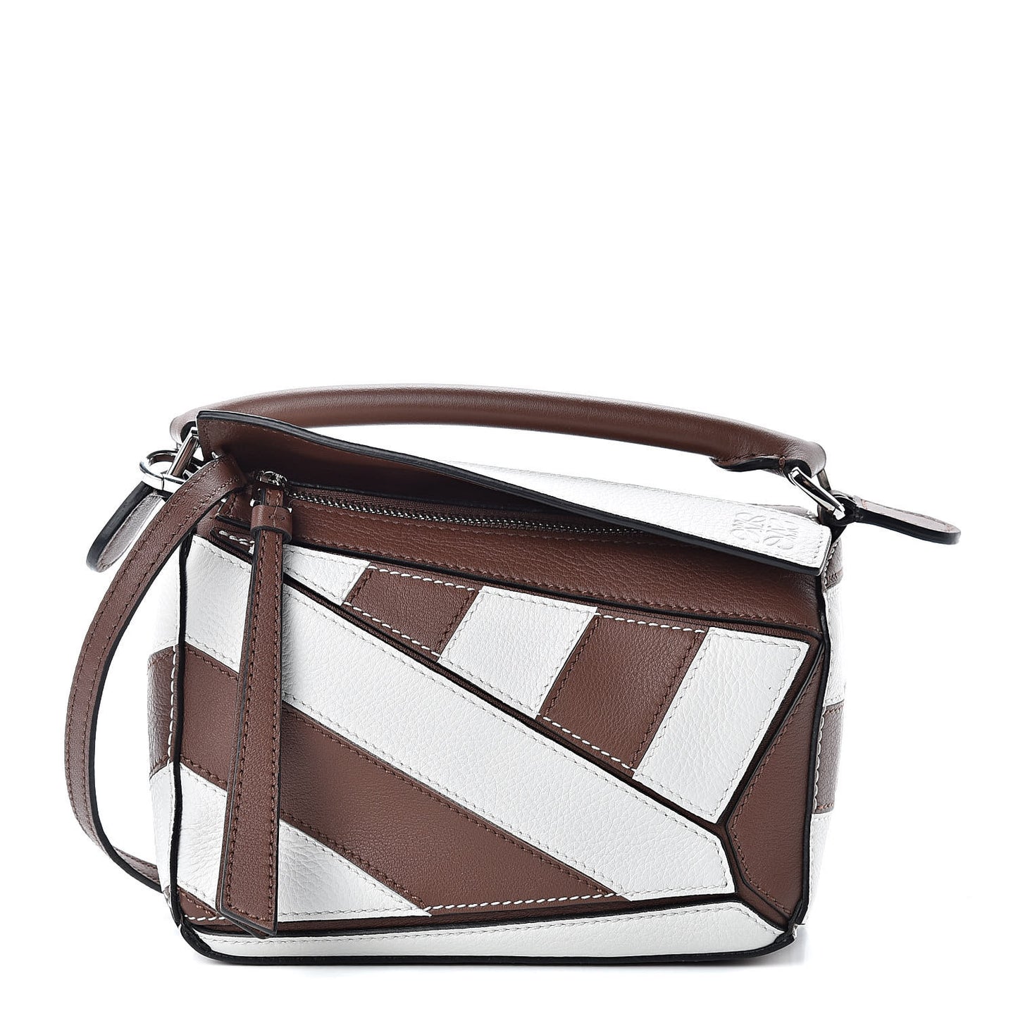 Calfskin Rugby Mini Puzzle Bag Brunette Soft White