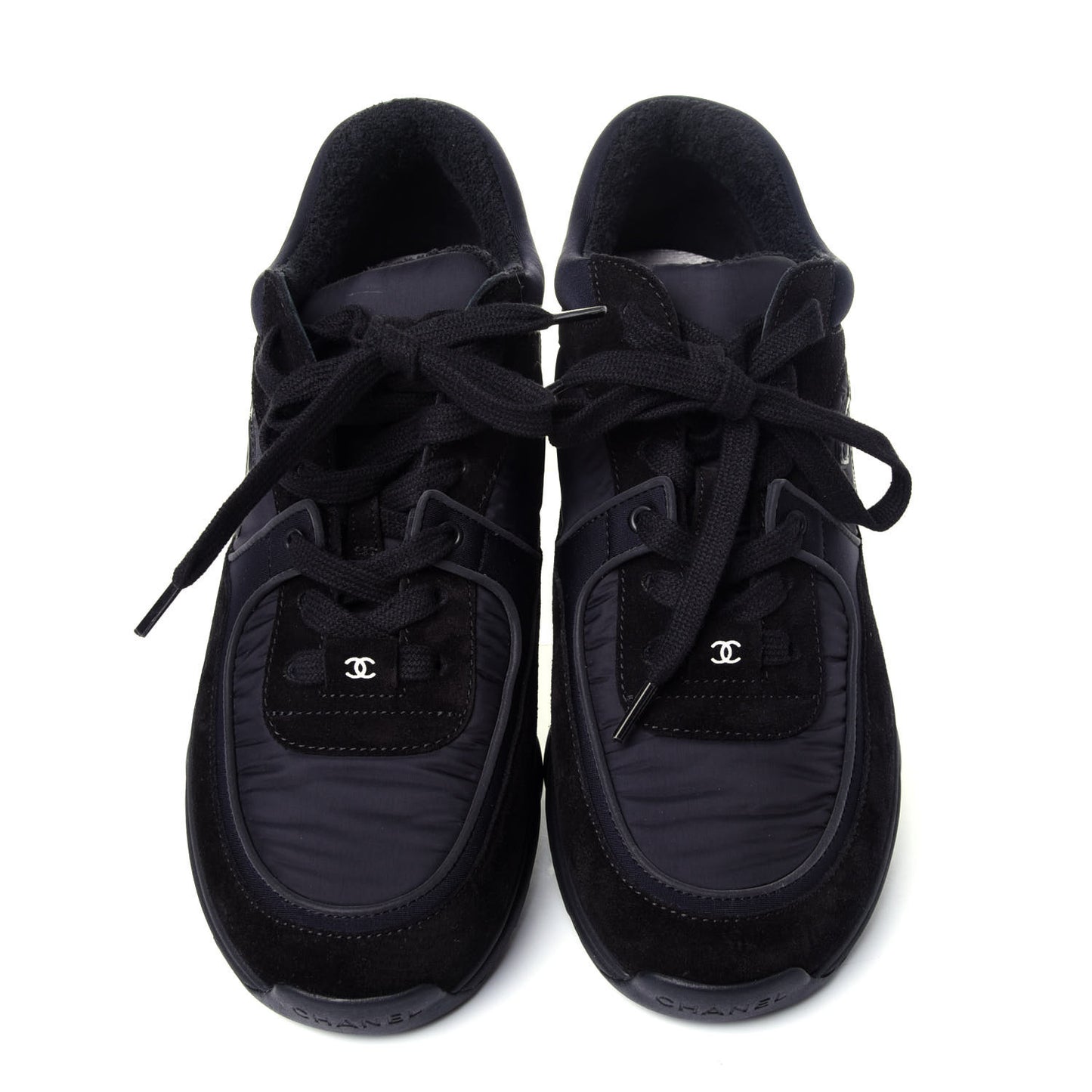 Nylon Calfskin Suede Calfskin CC Sneakers 38 Black