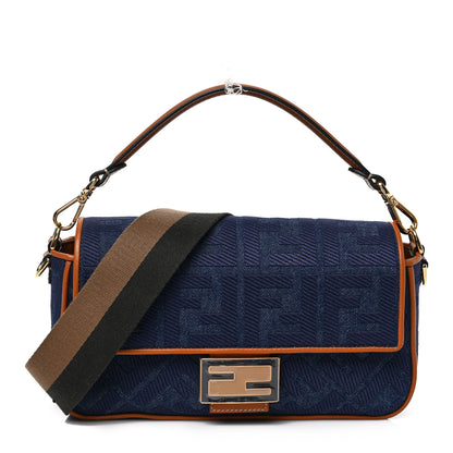 Fendi Denim Vitello King FF Embroidered Baguette Blue Cuoio 1 of 8