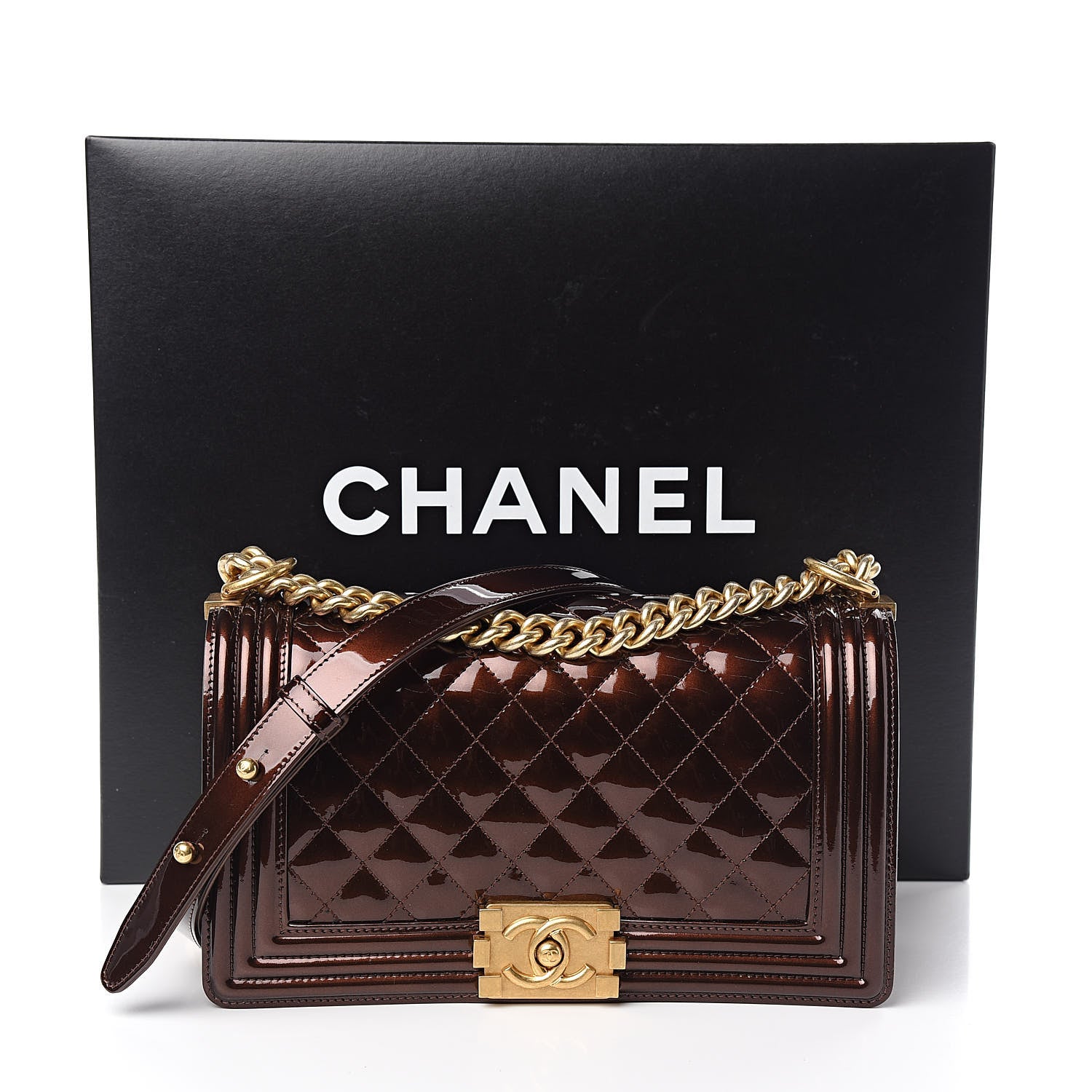 Chanel Metallic Patent Calfskin Quilted Medium Boy Flap Brown 11 of 11