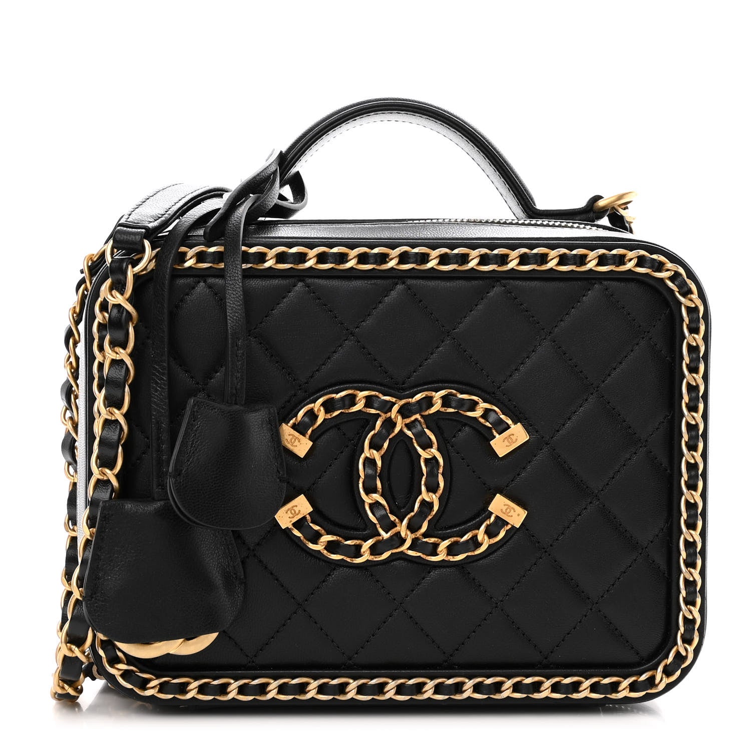 Chanel Goatskin Quilted Medium CC Filigree Vanity Case Black 1 of 12