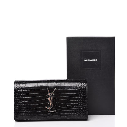 Saint Laurent Calfskin Crocodile Embossed Classic Monogram Cassandre Wallet Black 12 of 12