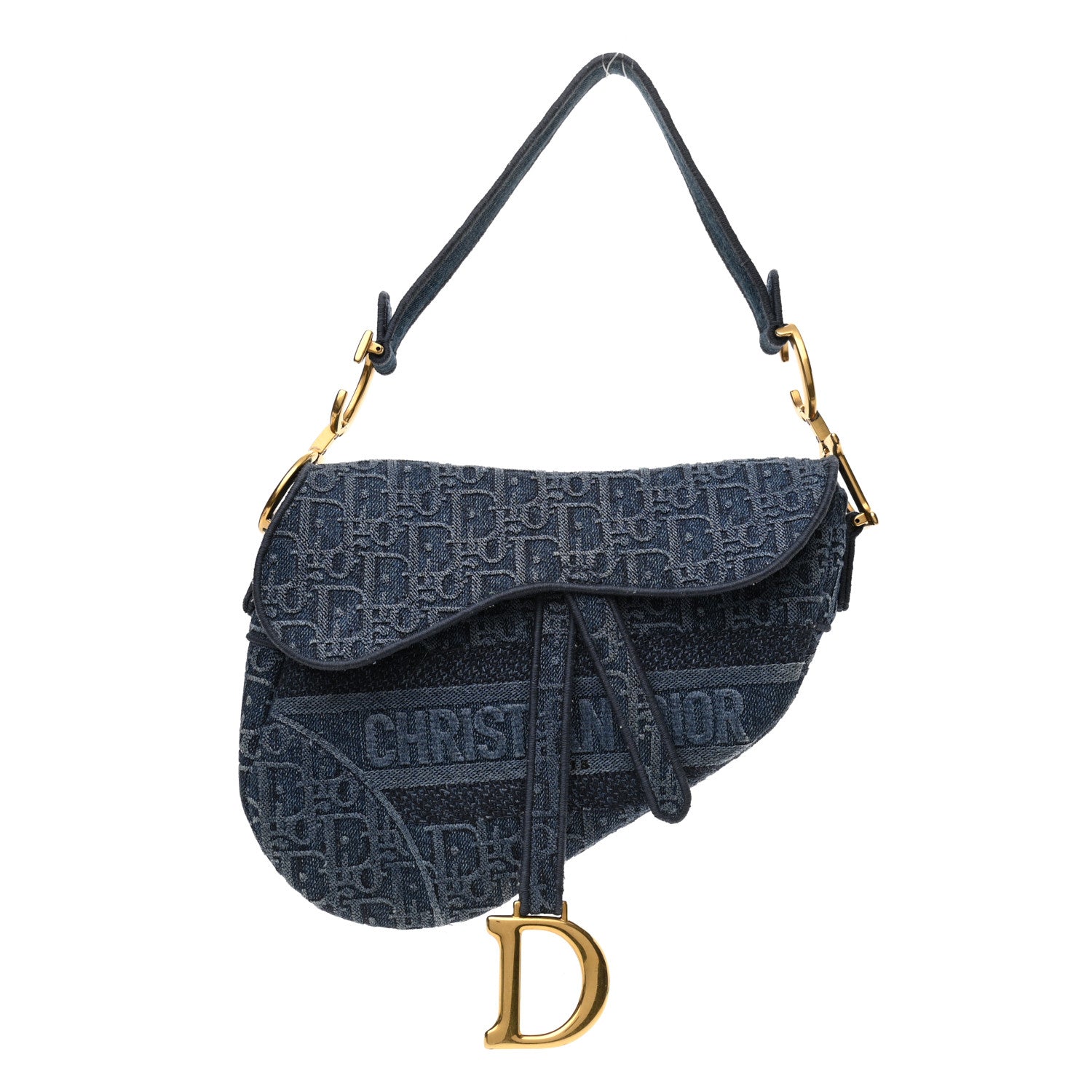 this is a CHRISTIAN DIOR Oblique Embroidered Saddle Bag in the color Denim Blue by fashionphile