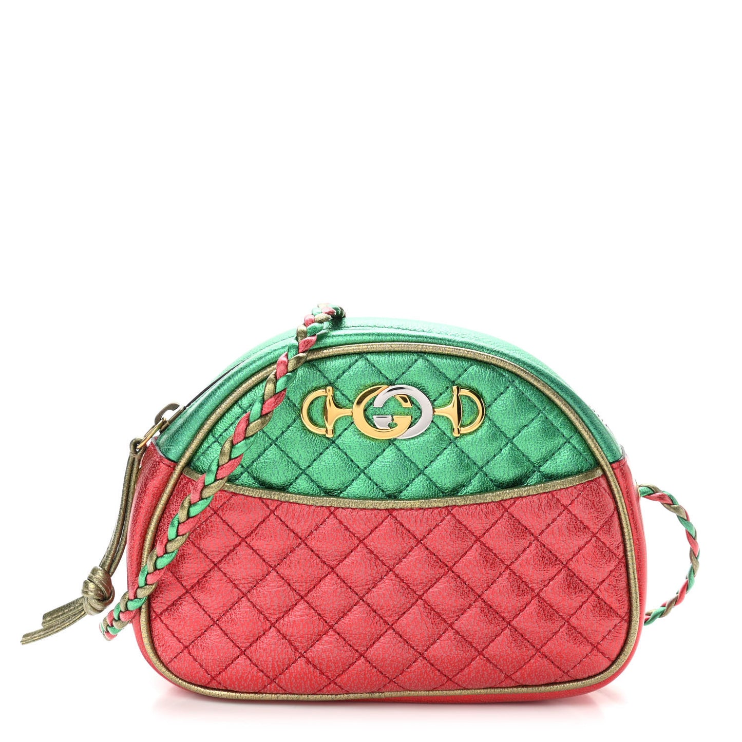 Laminated Nappa Trapuntata Mini Zumi Dome Shoulder Bag Rosso Jasmine Green Rame
