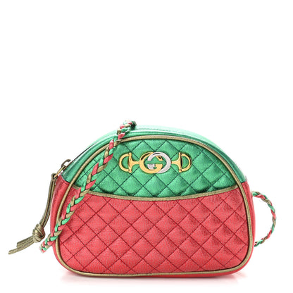 Gucci Laminated Nappa Trapuntata Mini Zumi Dome Shoulder Bag Rosso Jasmine Green Rame 1 of 19
