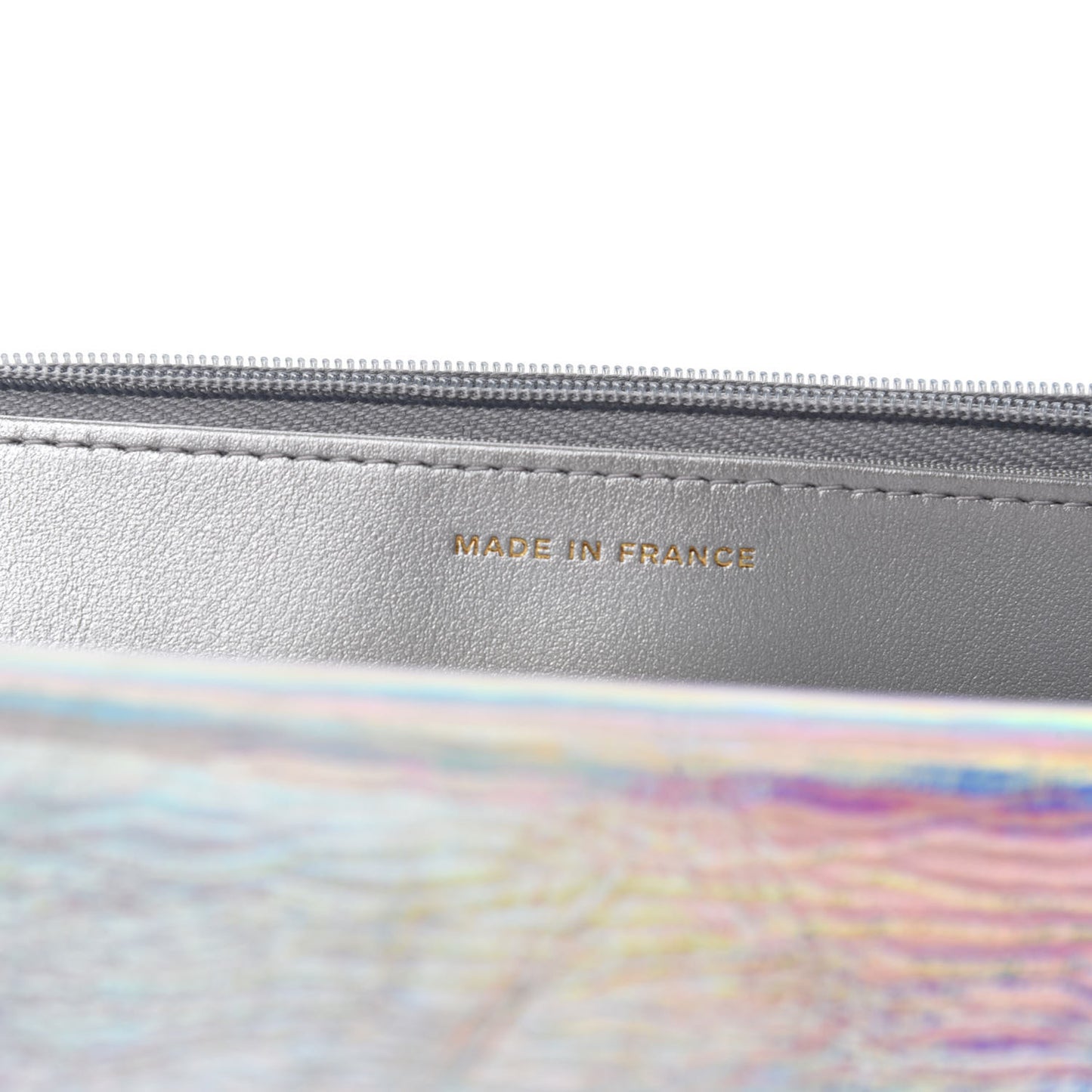 Iridescent Goatskin Quilted Wallet On Chain WOC Silver