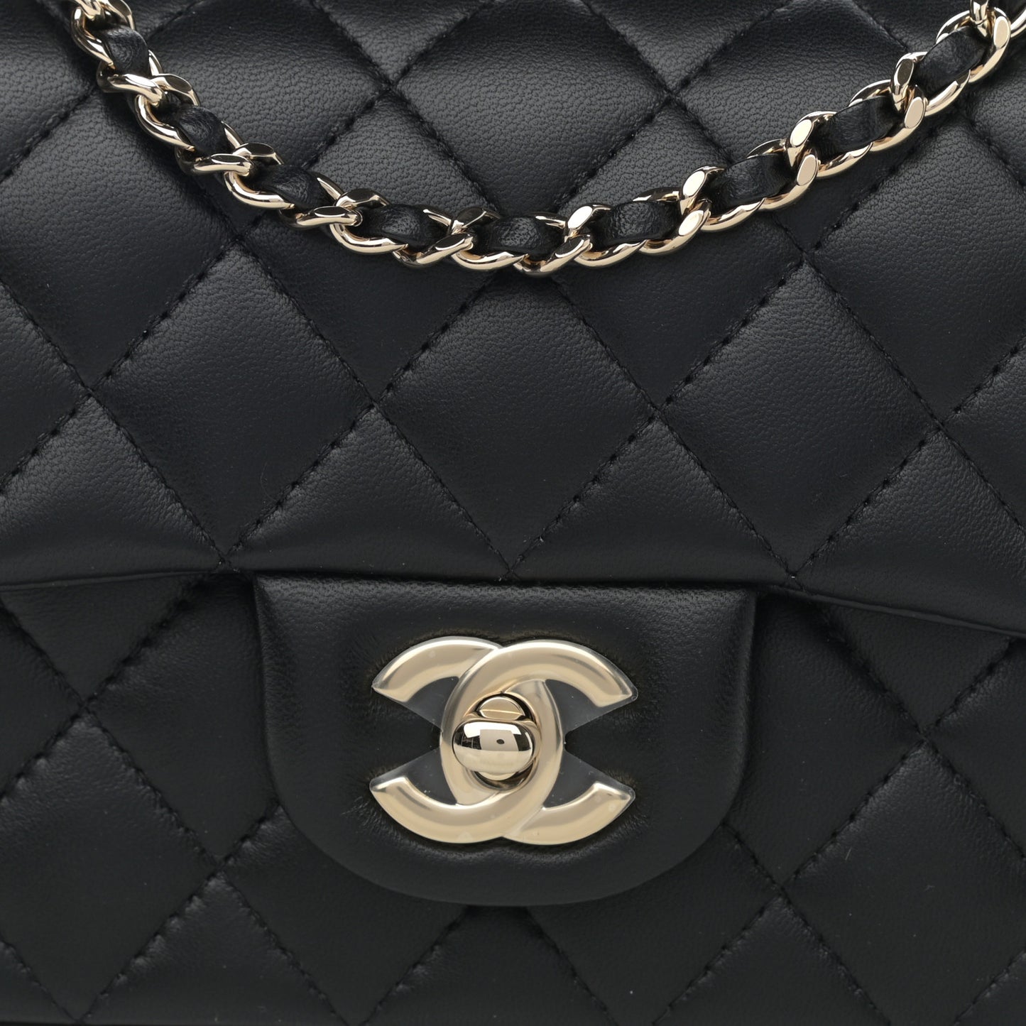 Lambskin Quilted Mini Top Handle Rectangular Flap Black