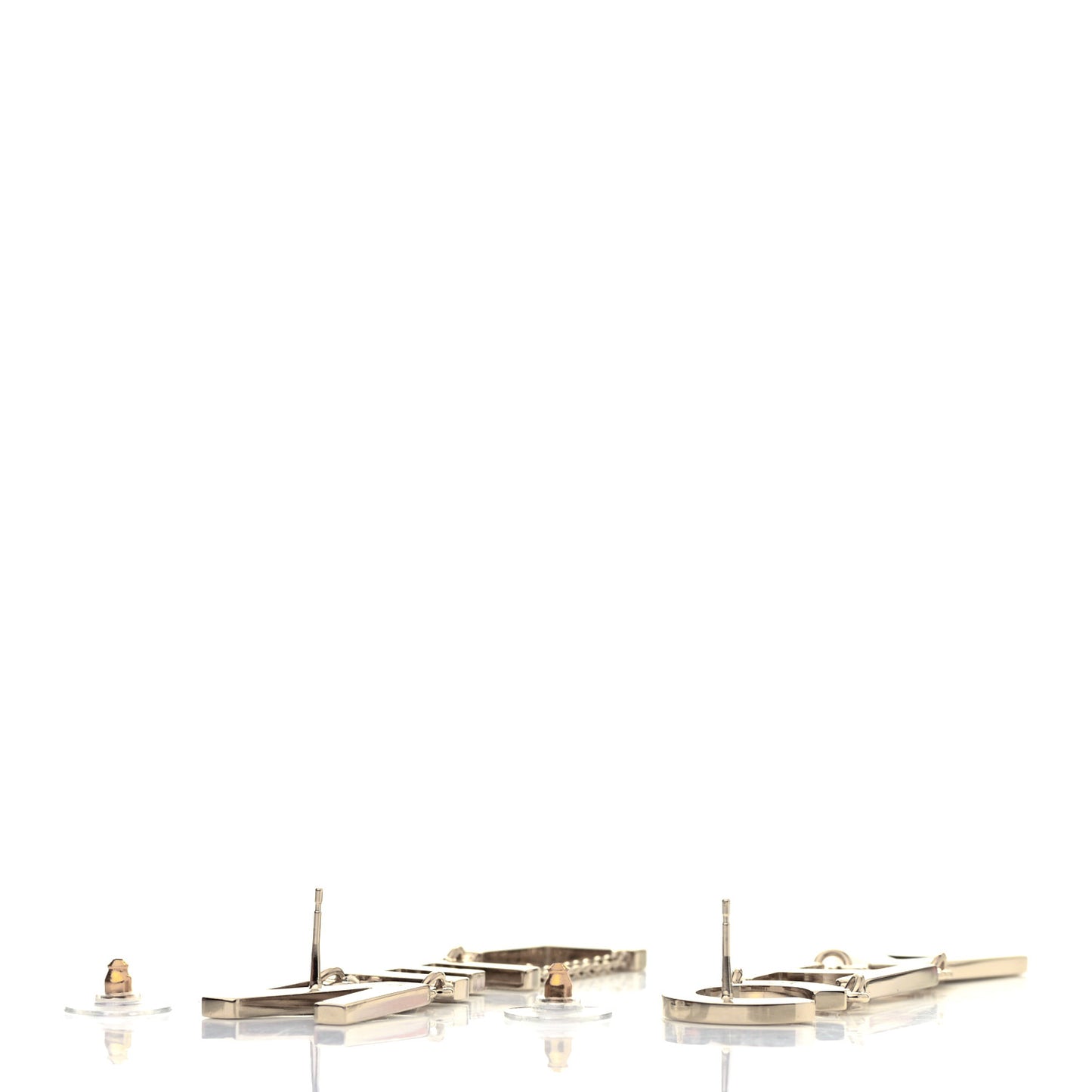 Metal Cha-Nel Logo Drop Earrings Gold