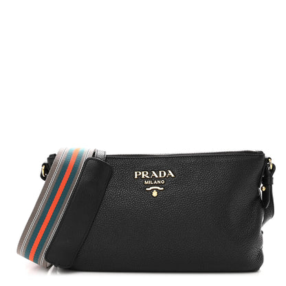 Prada Vitello Daino Zippered Shoulder Bag Black 1 of 9