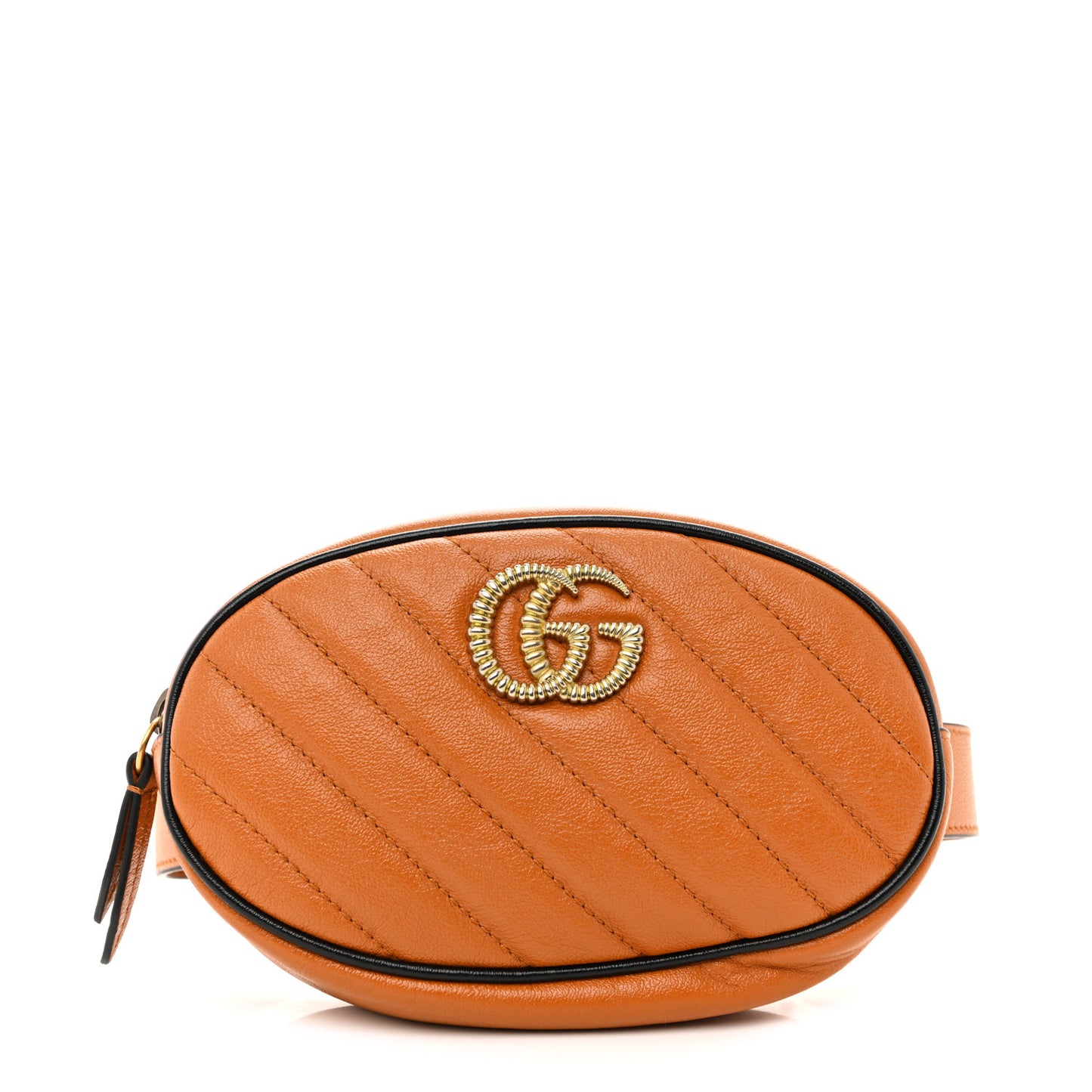 Vintage Effect Calfskin Matelasse Diagonal Torchon GG Marmont Belt Bag 65 25 Cognac
