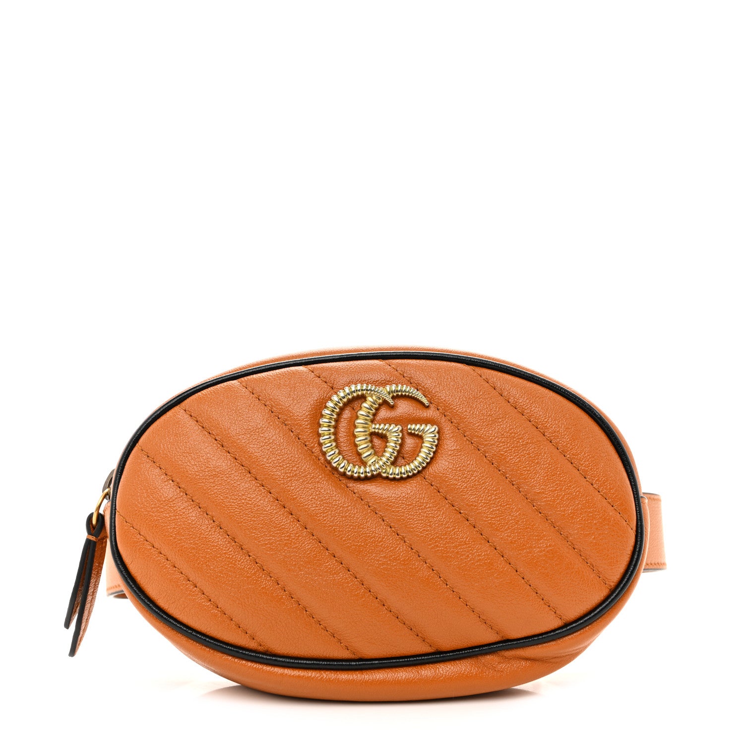 Gucci Vintage Effect Calfskin Matelasse Diagonal Torchon GG Marmont Belt Bag 65 25 Cognac 1 of 10