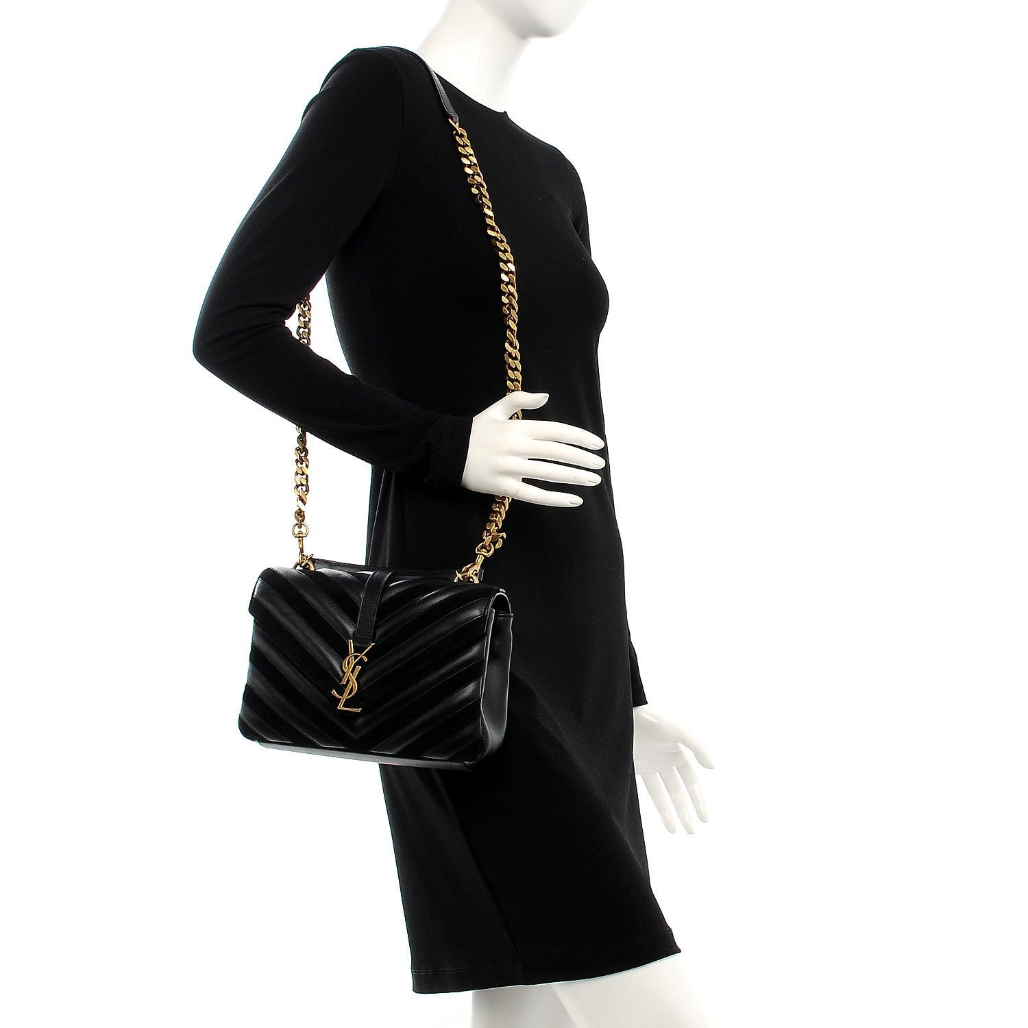 Saint Laurent Calfskin Suede Matelasse Chevron Monogram Medium College Bag Marine 2 of 6