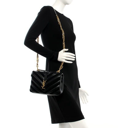 Saint Laurent Calfskin Suede Matelasse Chevron Monogram Medium College Bag Marine 2 of 6