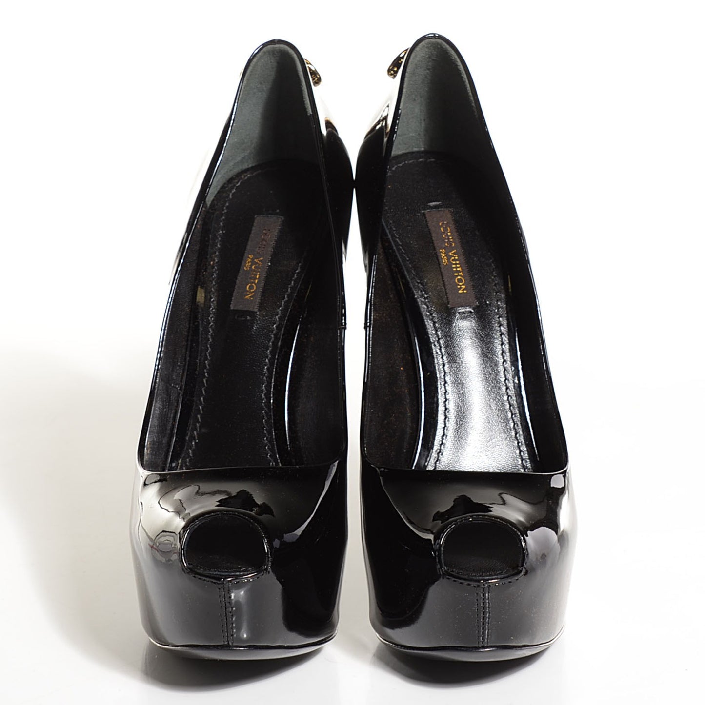 Patent Calfskin Oh Really Peep Toe Pumps 38 Black