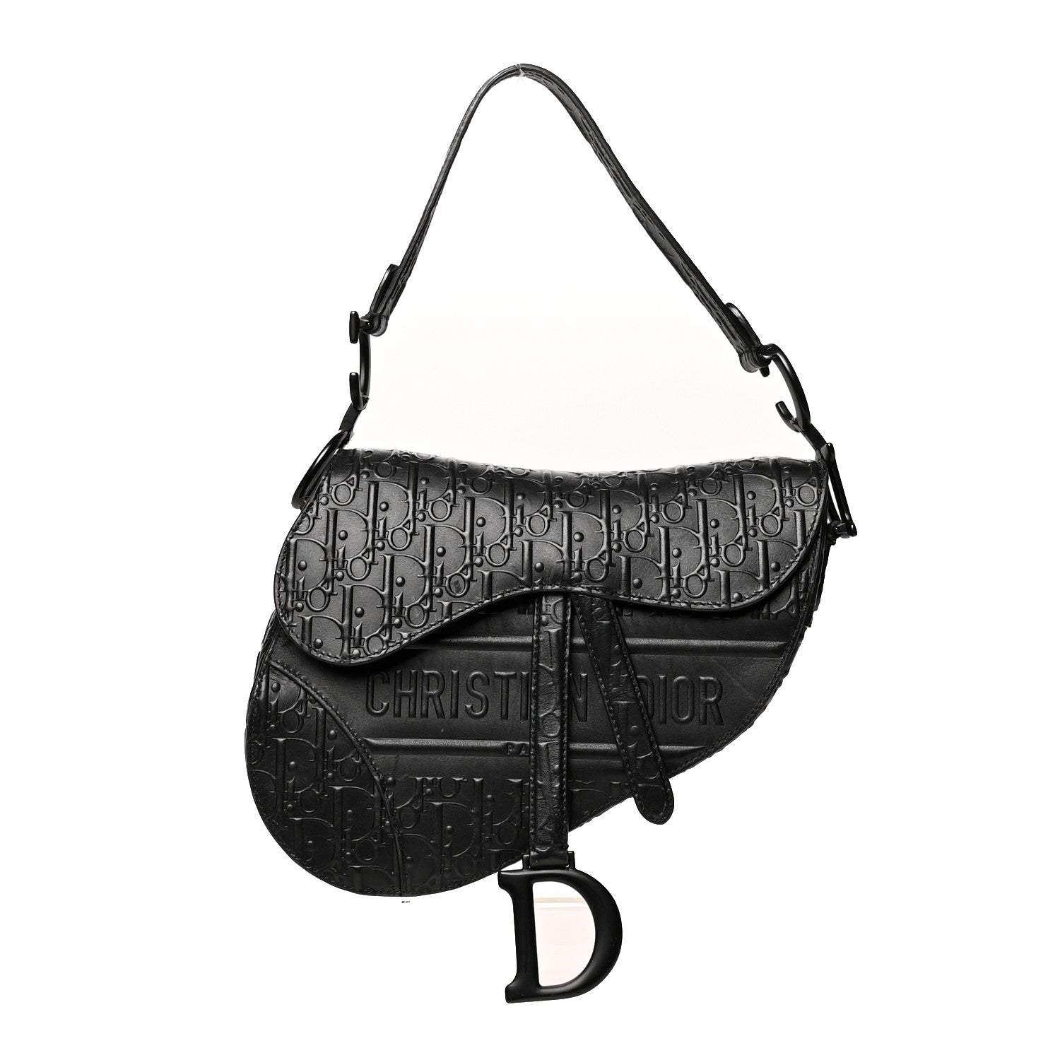 Christian Dior Calfskin Embossed Oblique Saddle Bag Black 1 of 13