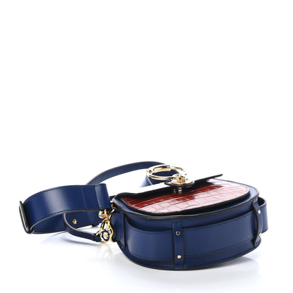 Chloe Shiny Calfskin Crocodile Embossed Small Tess Bag Blue Brown 3 of 4