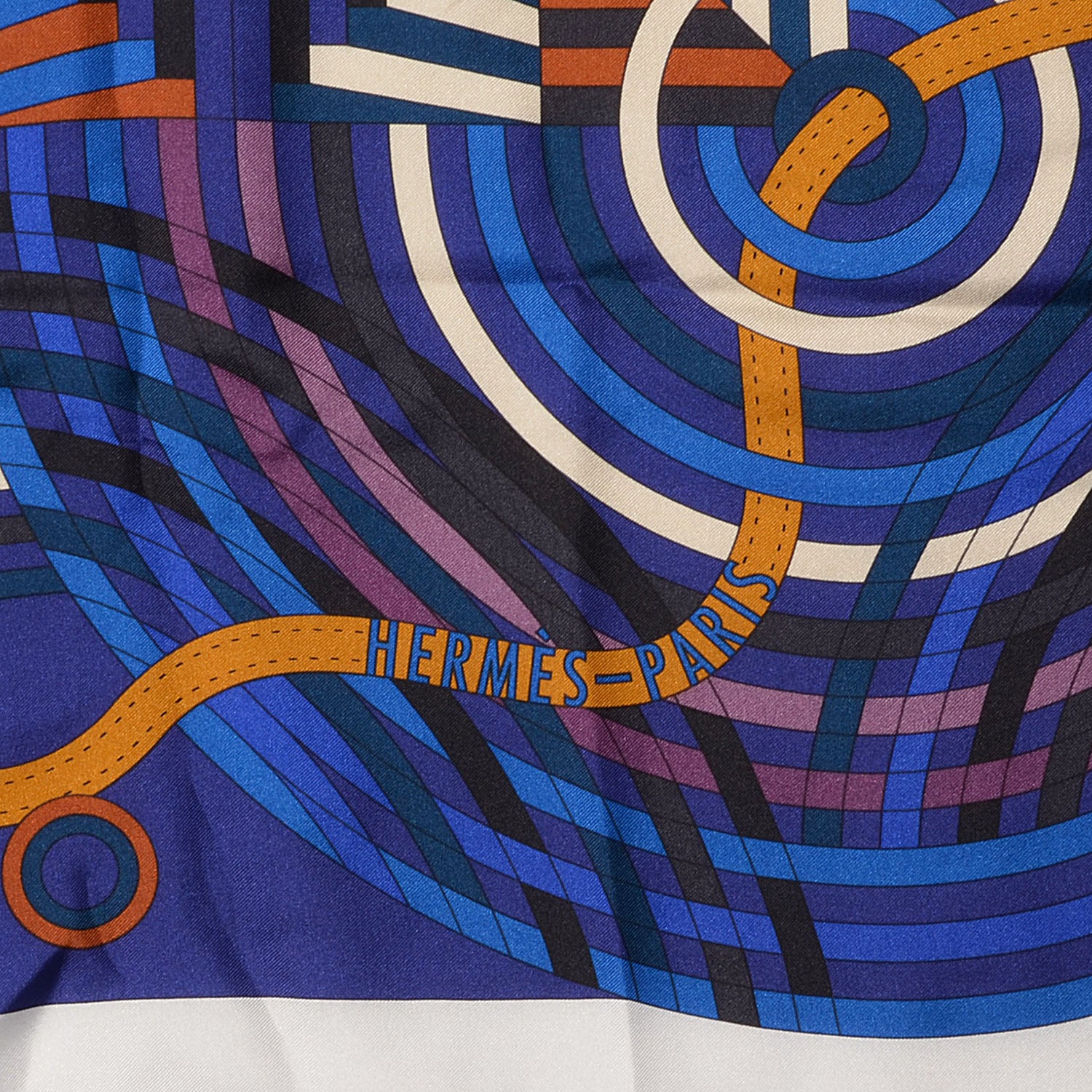 Hermes Summer Twill Silk La Fabrique des Rubans Giant Scarf 140 Blanc Iris Ocre 5 of 6