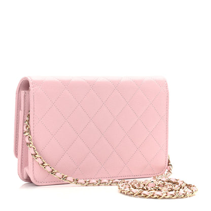 Chanel Caviar Quilted Studded CC Wallet on Chain WOC Light Pink 2 of 11