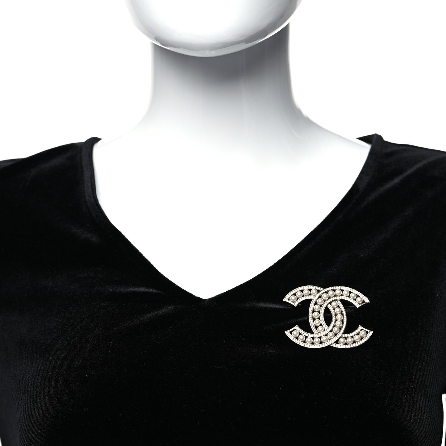 Pearl Crystal CC Brooch Silver