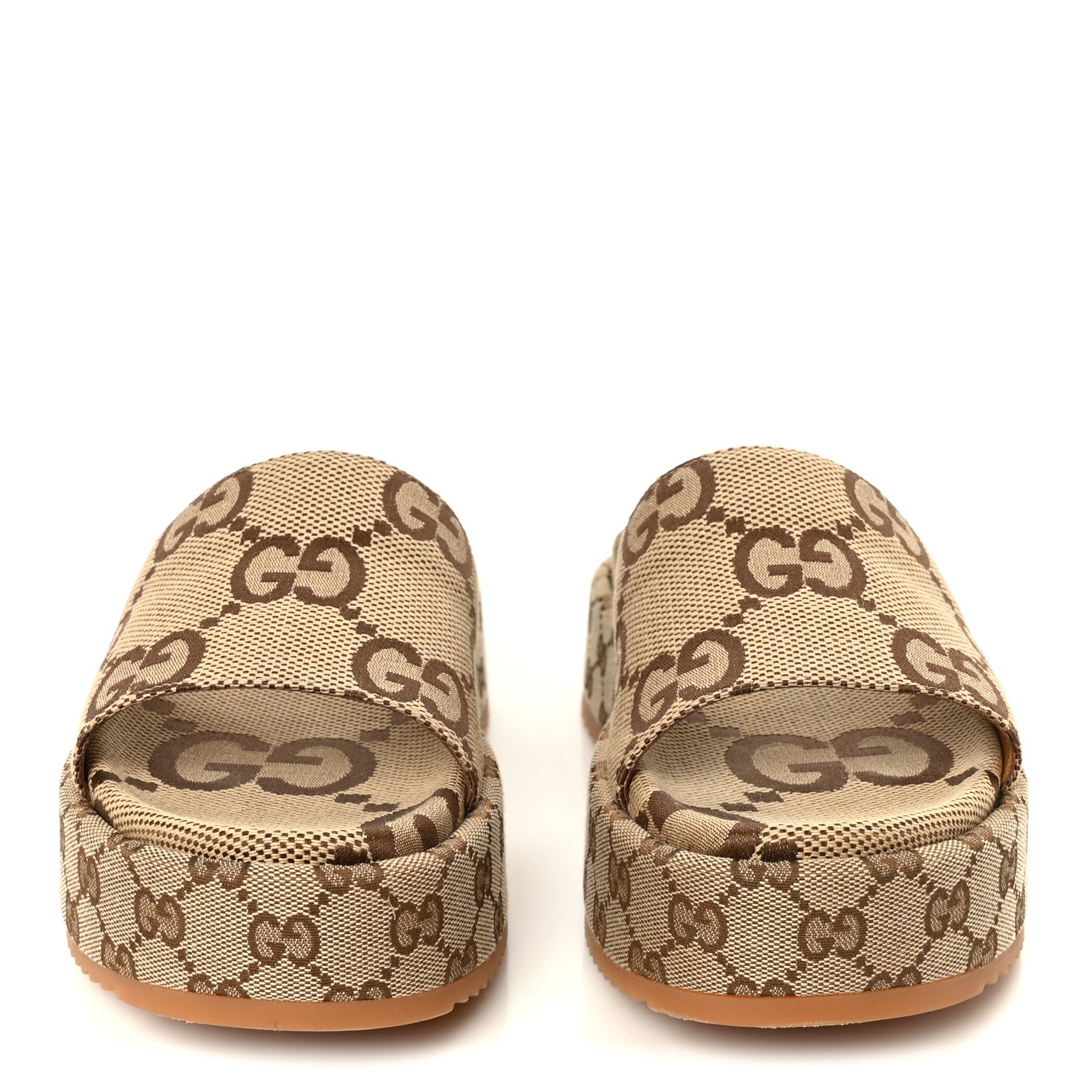 Gucci Monogram Maxi GG Angelina Platform 55mm Slide Sandals 41.5 Camel Ebony 3 of 10