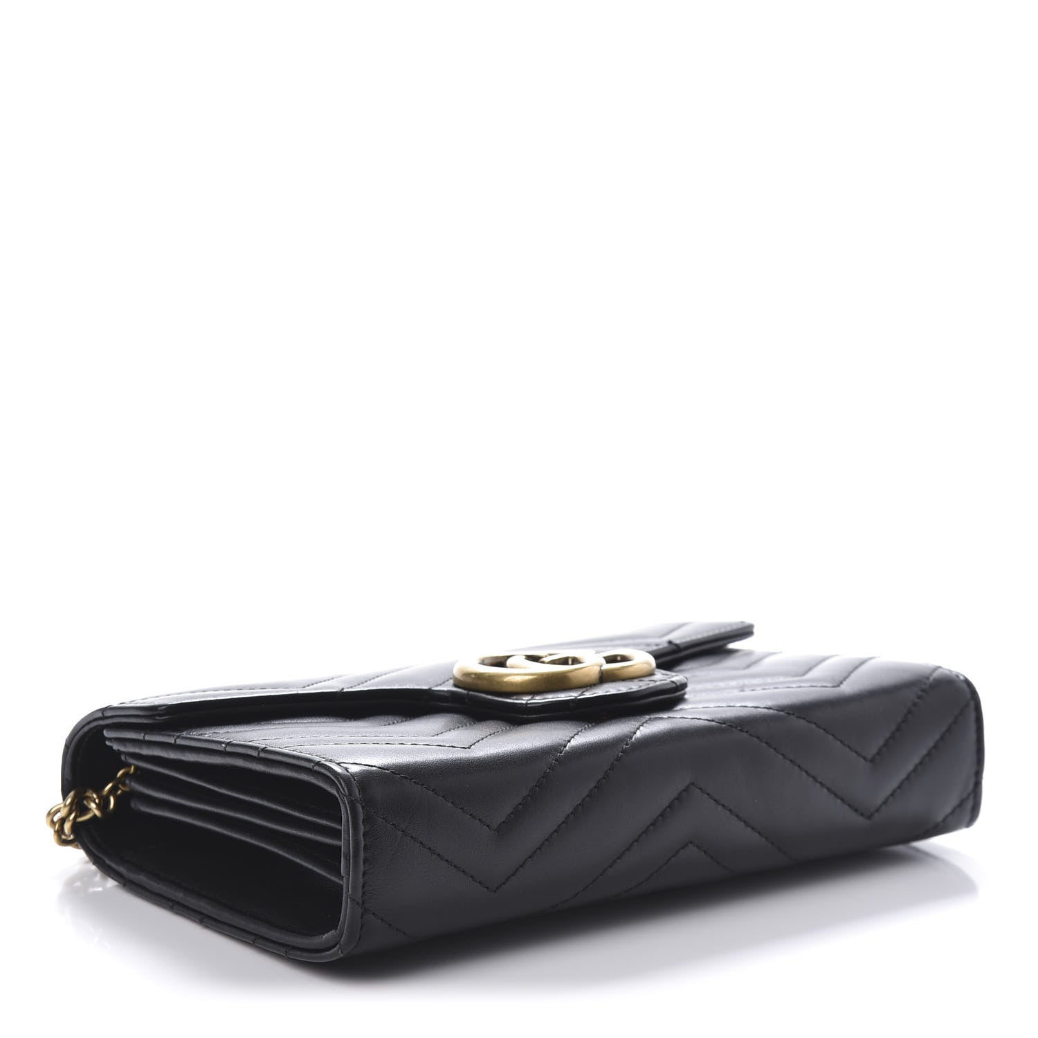 Gucci Calfskin Matelasse GG Marmont Chain Wallet Black 4 of 9