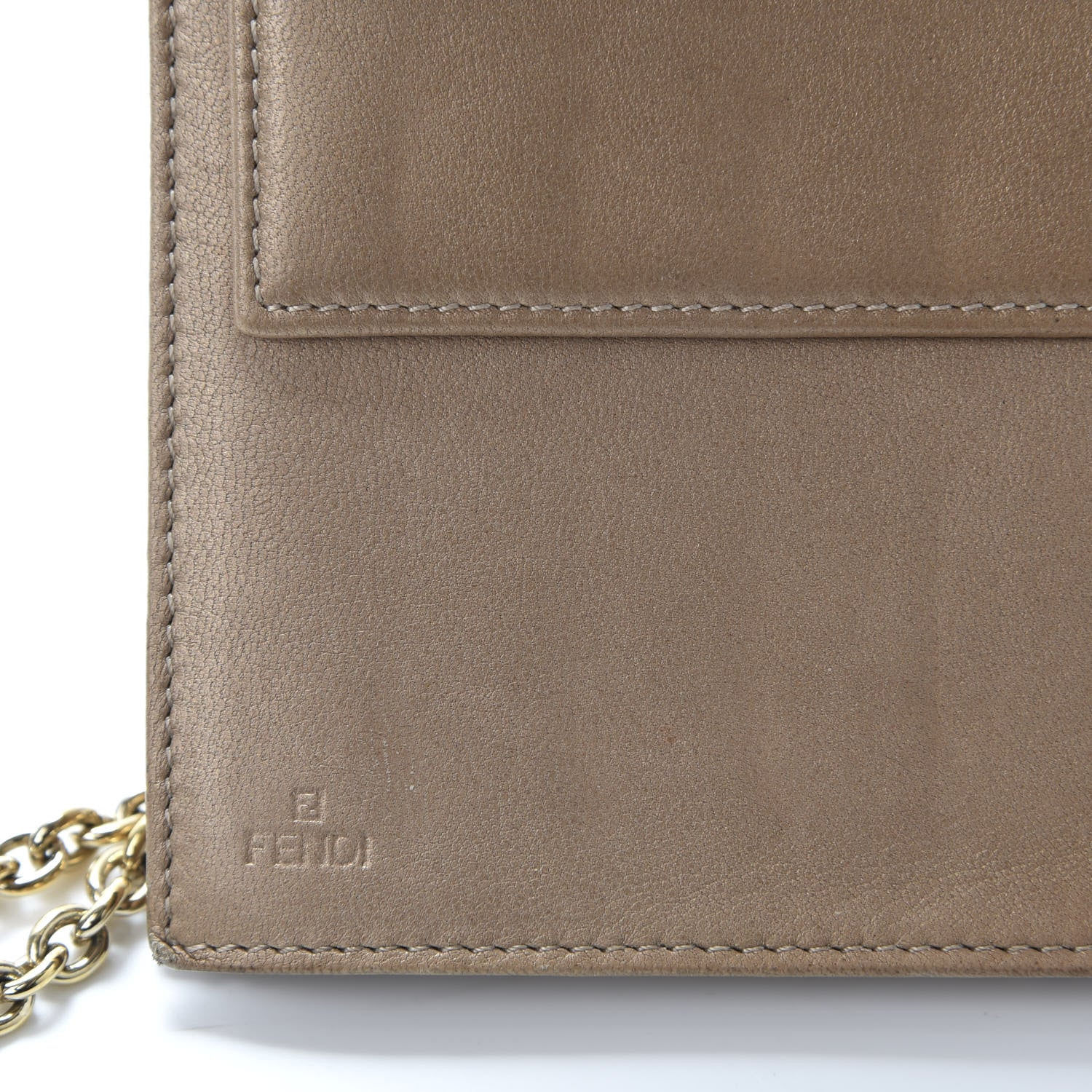 Fendi Metallic Nappa Logo Embossed Long Wallet On Chain Gold 9 of 11