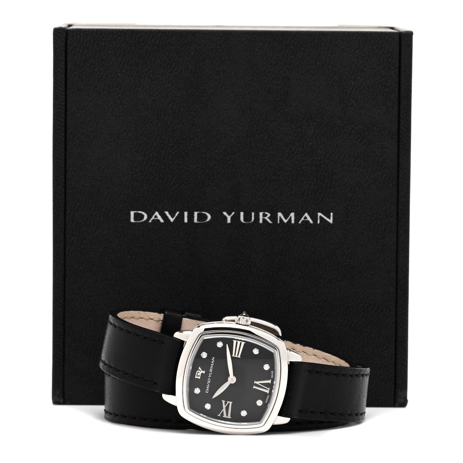 David Yurman Stainless Steel Calfskin Diamond 27mm Albion Wrap Quartz Watch Black 6 of 6