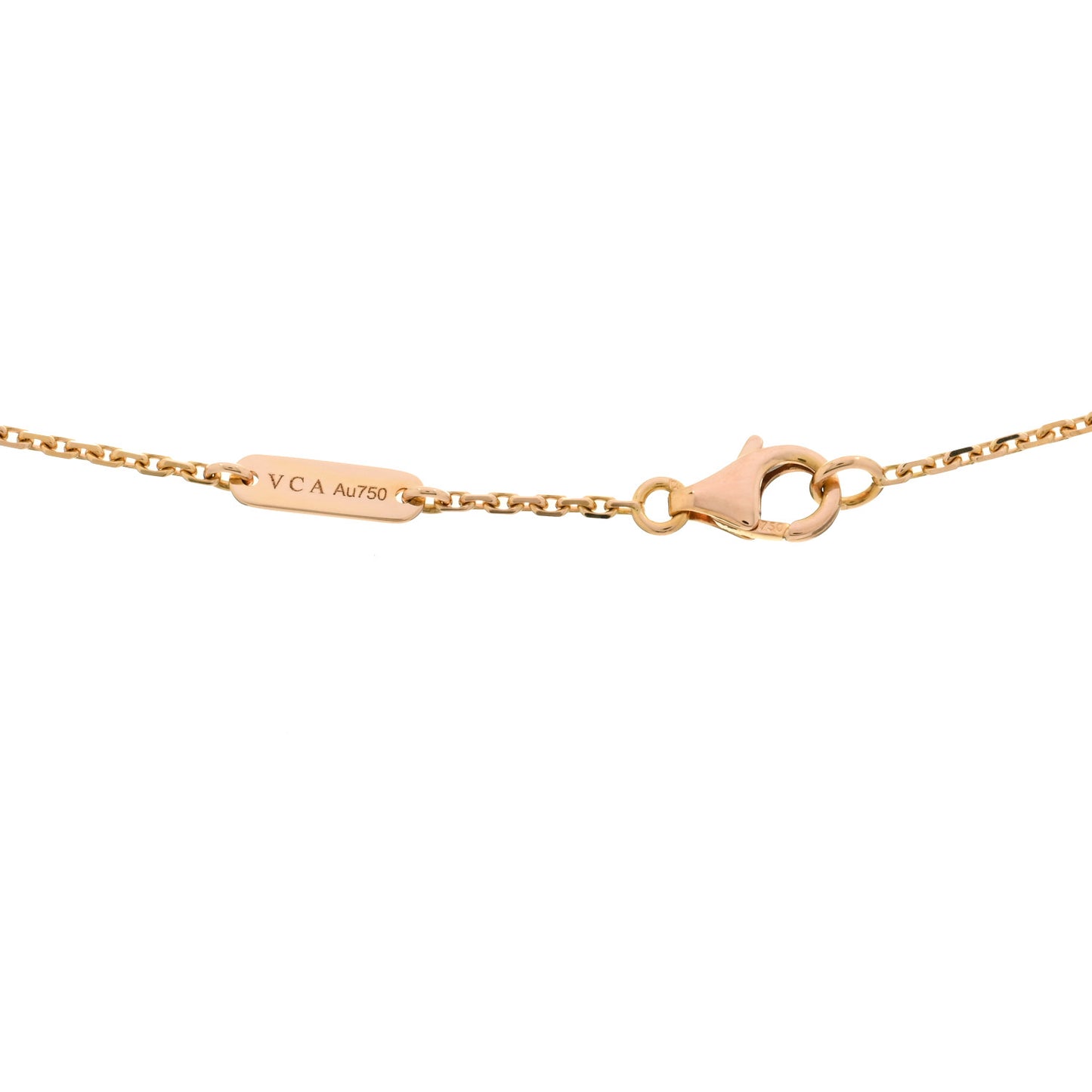 18K Rose Gold Diamond Pink Porcelain Vintage Alhambra Pendant Necklace