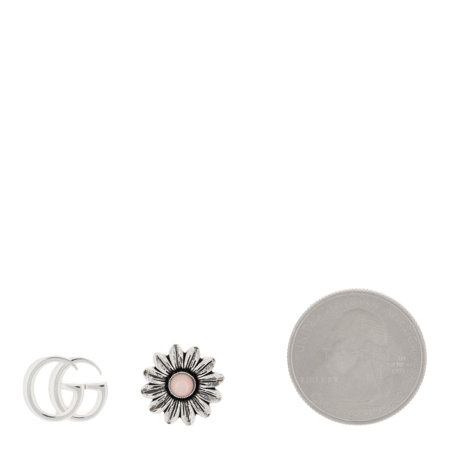 Sterling Silver Pink Mother of Pearl Flower Marmont Double G Earrings
