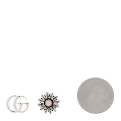 Gucci Sterling Silver Pink Mother of Pearl Flower Marmont Double G Earrings 2 of 4