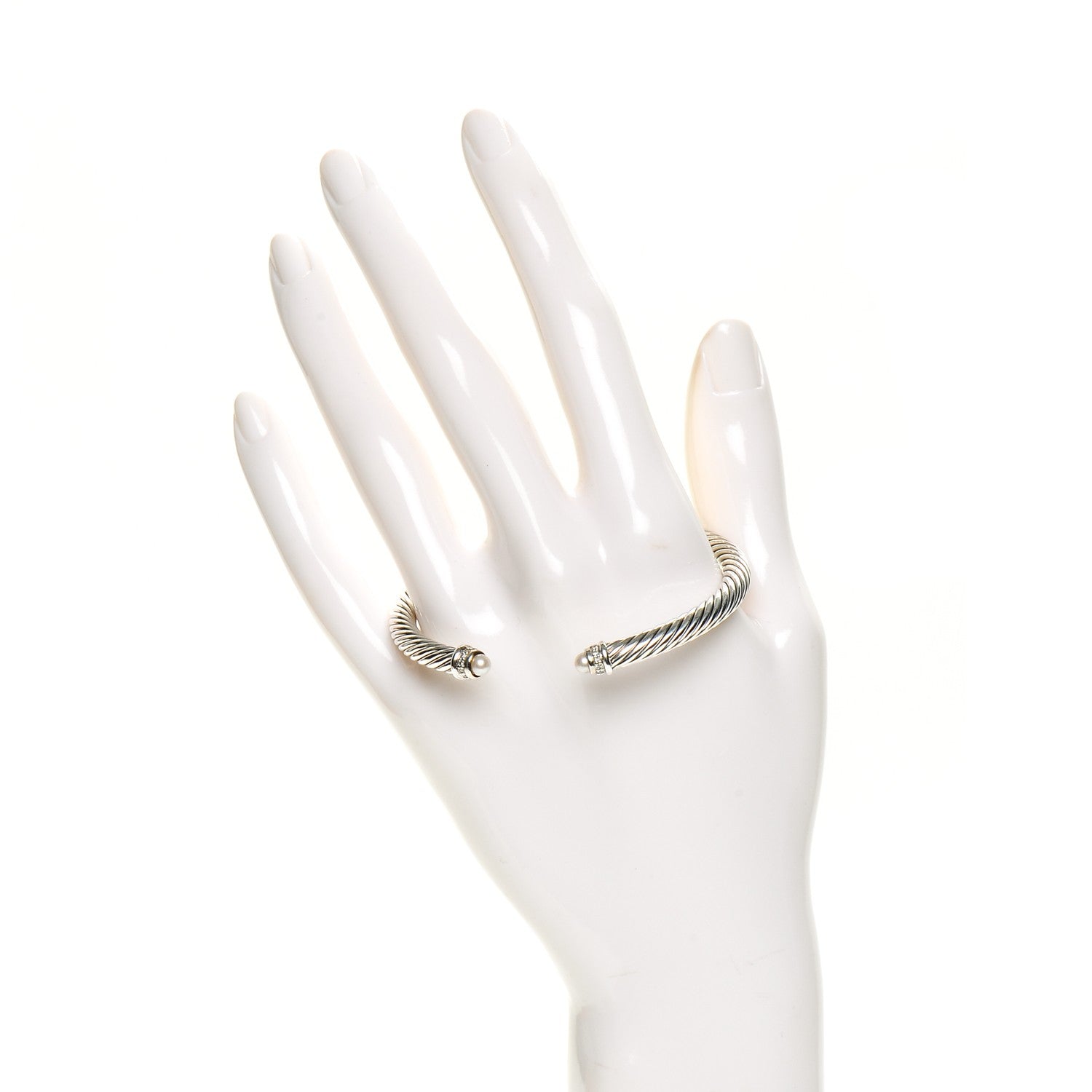 David Yurman Sterling Silver Diamond Pearl 5mm Cable Classics Bracelet 2 of 5