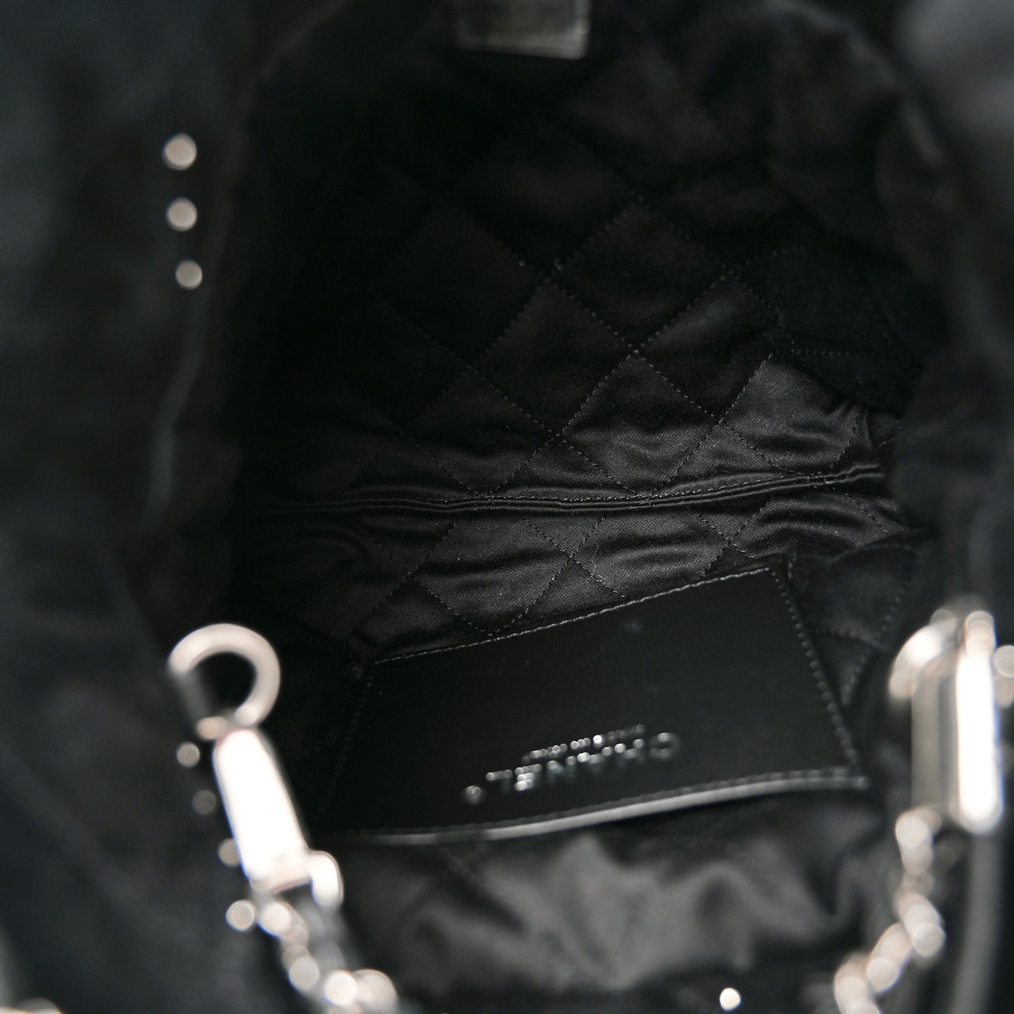 Suede Stitched Quilted Studded Mini Chanel 22 Black