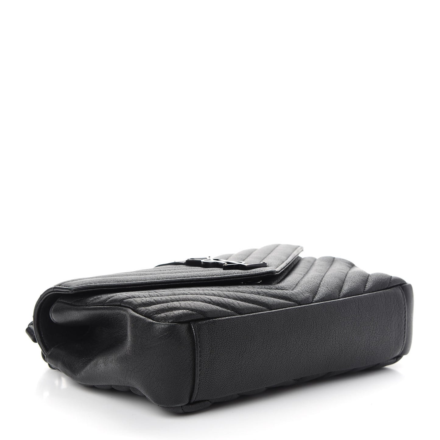 Sheepskin Matelasse Chevron Monogram Monochrome Medium College Bag Black