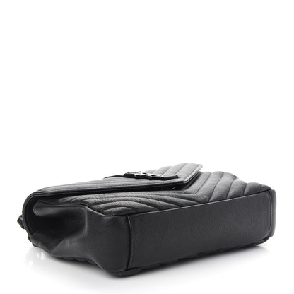 Saint Laurent Sheepskin Matelasse Chevron Monogram Monochrome Medium College Bag Black 3 of 12