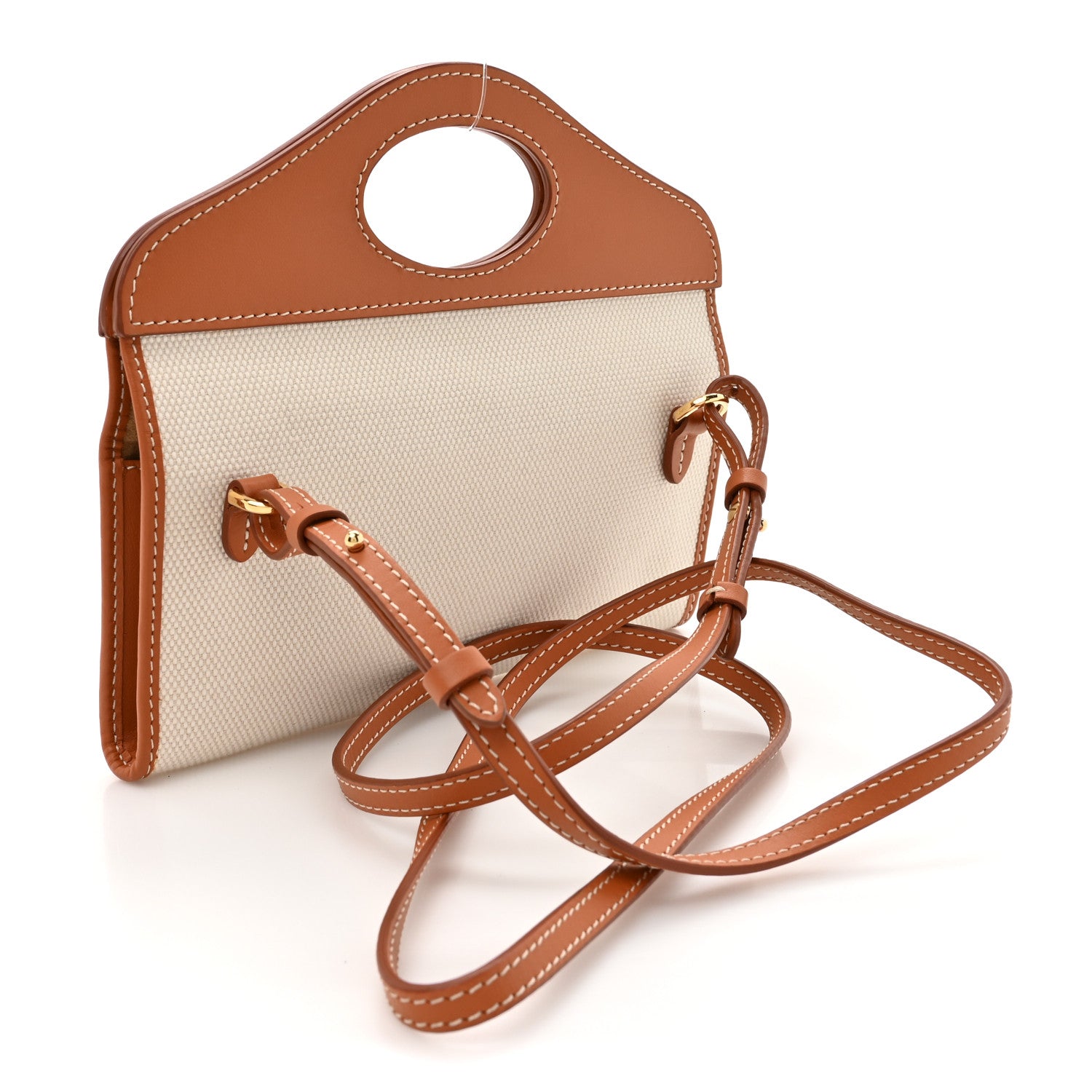 Burberry Canvas Calfskin Pocket Crossbody Bag Tan 3 of 10