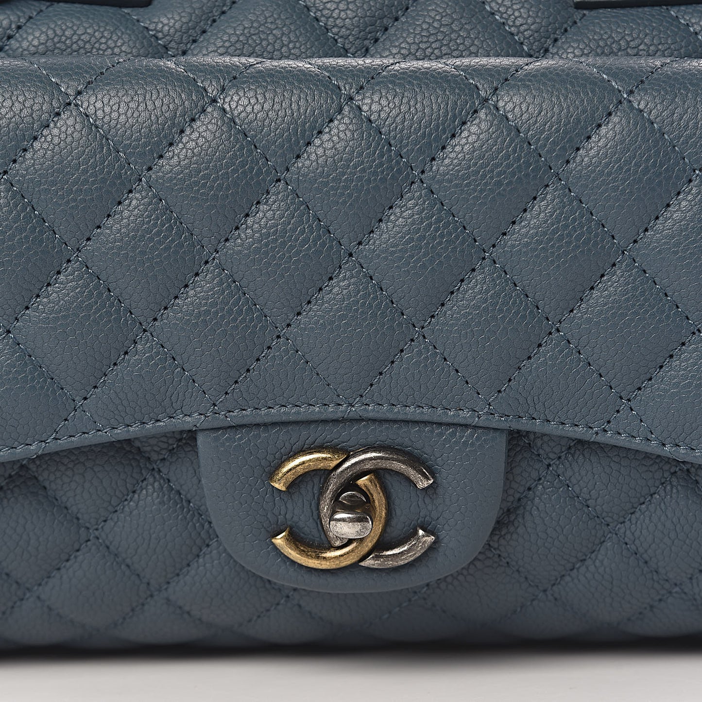 Grained Calfskin Quilted Large Casual Pocket Bowling Bag Blue