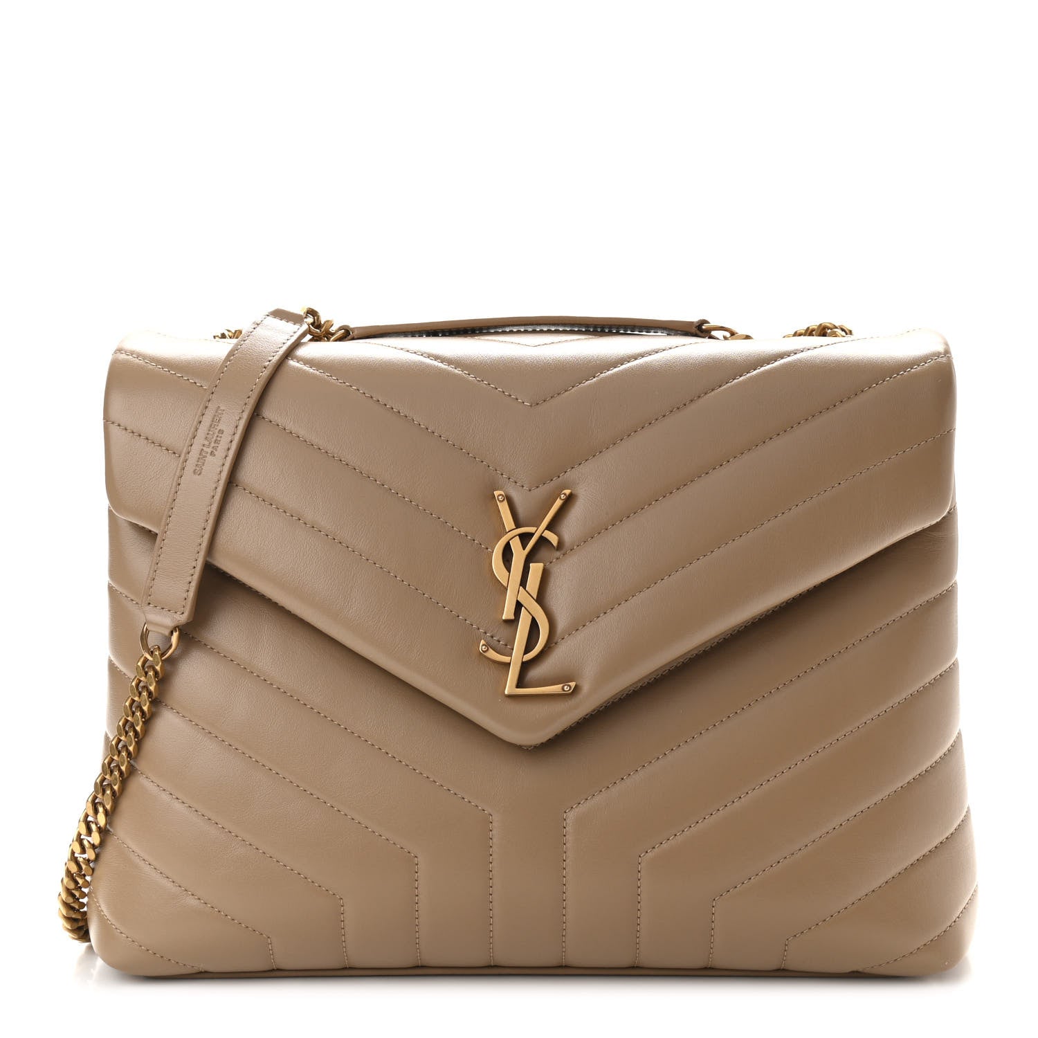 Saint Laurent Calfskin Y Quilted Monogram Medium Loulou Chain Satchel Dark Latte 1 of 10