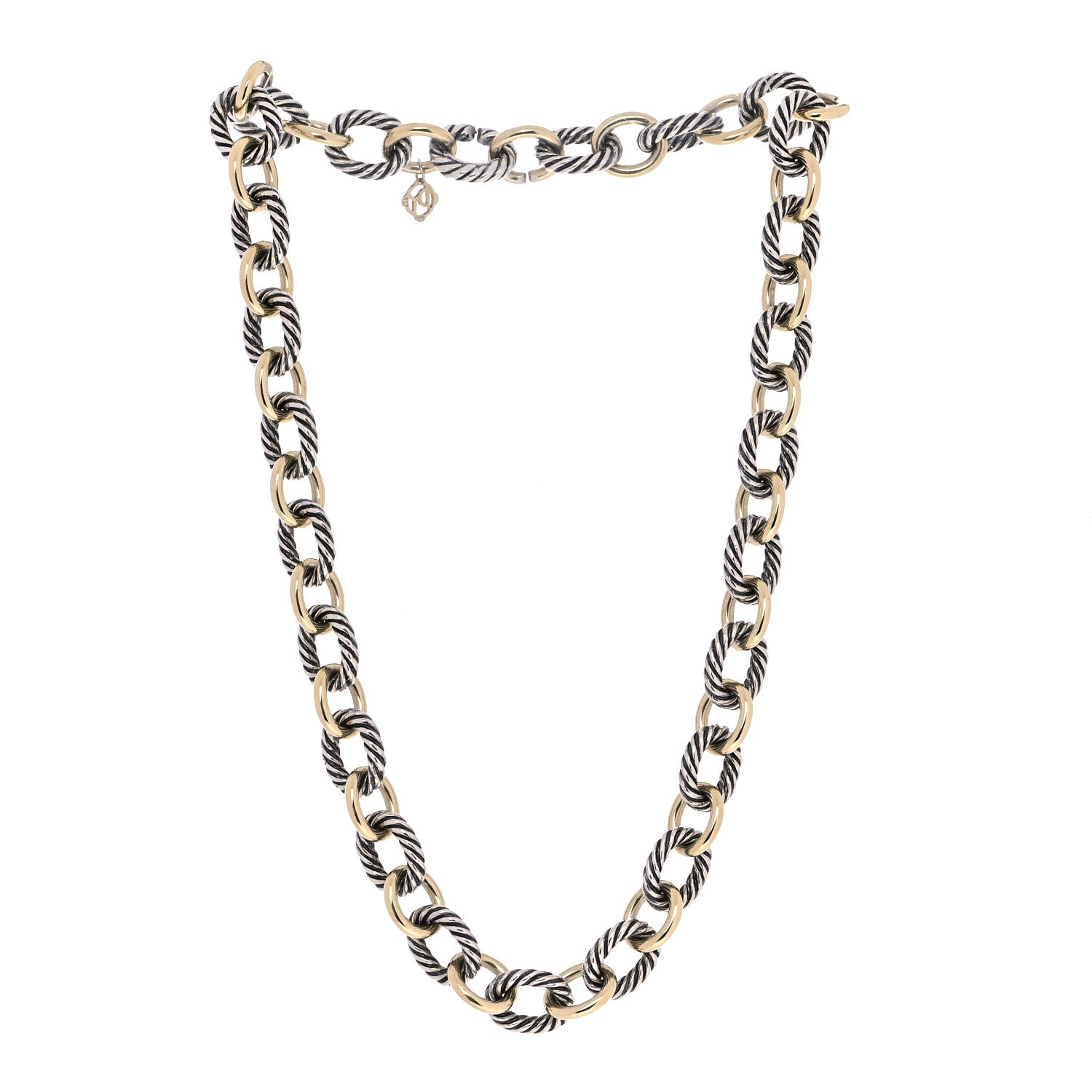 David Yurman Sterling Silver 18K Yellow Gold 12mm Large Oval Link Necklace 3 of 5