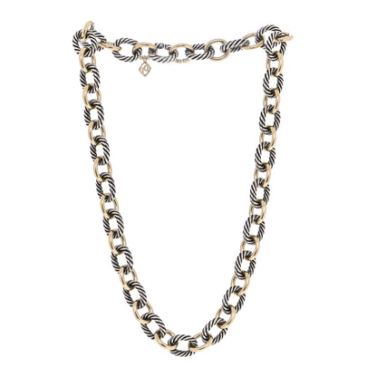 David Yurman Sterling Silver 18K Yellow Gold 12mm Large Oval Link Necklace 3 of 5