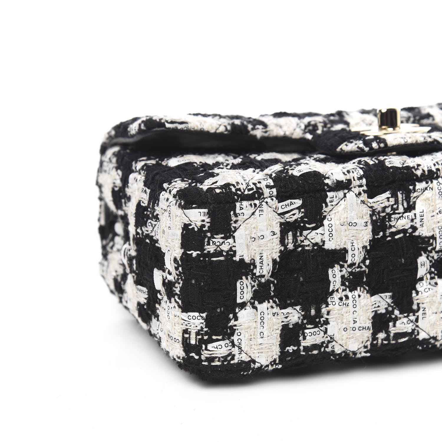 Chanel Tweed Quilted Mini Rectangular Flap Black Ecru White 8 of 10