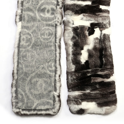 Chanel Cashmere Rabbit Fur CC Scarf Brown White 3 of 4