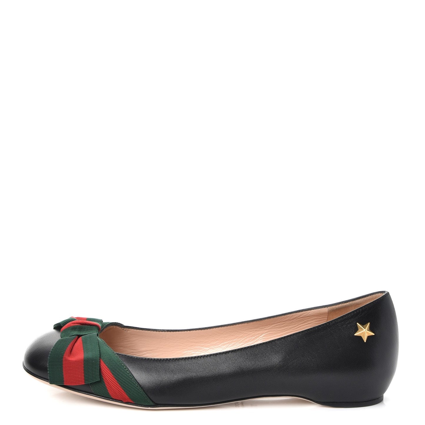 Calfskin Web Ballerina Flat 37 Nero Black
