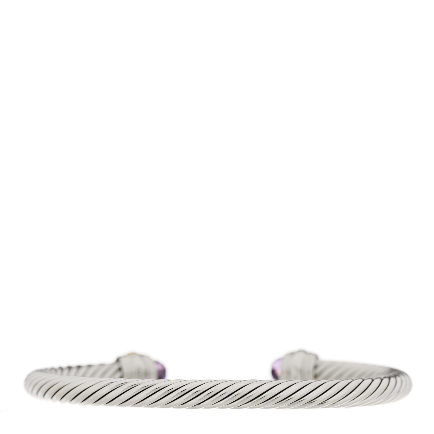 David Yurman Sterling Silver 14K Yellow Gold Amethyst 5mm Cable Classics Bracelet 2 of 5