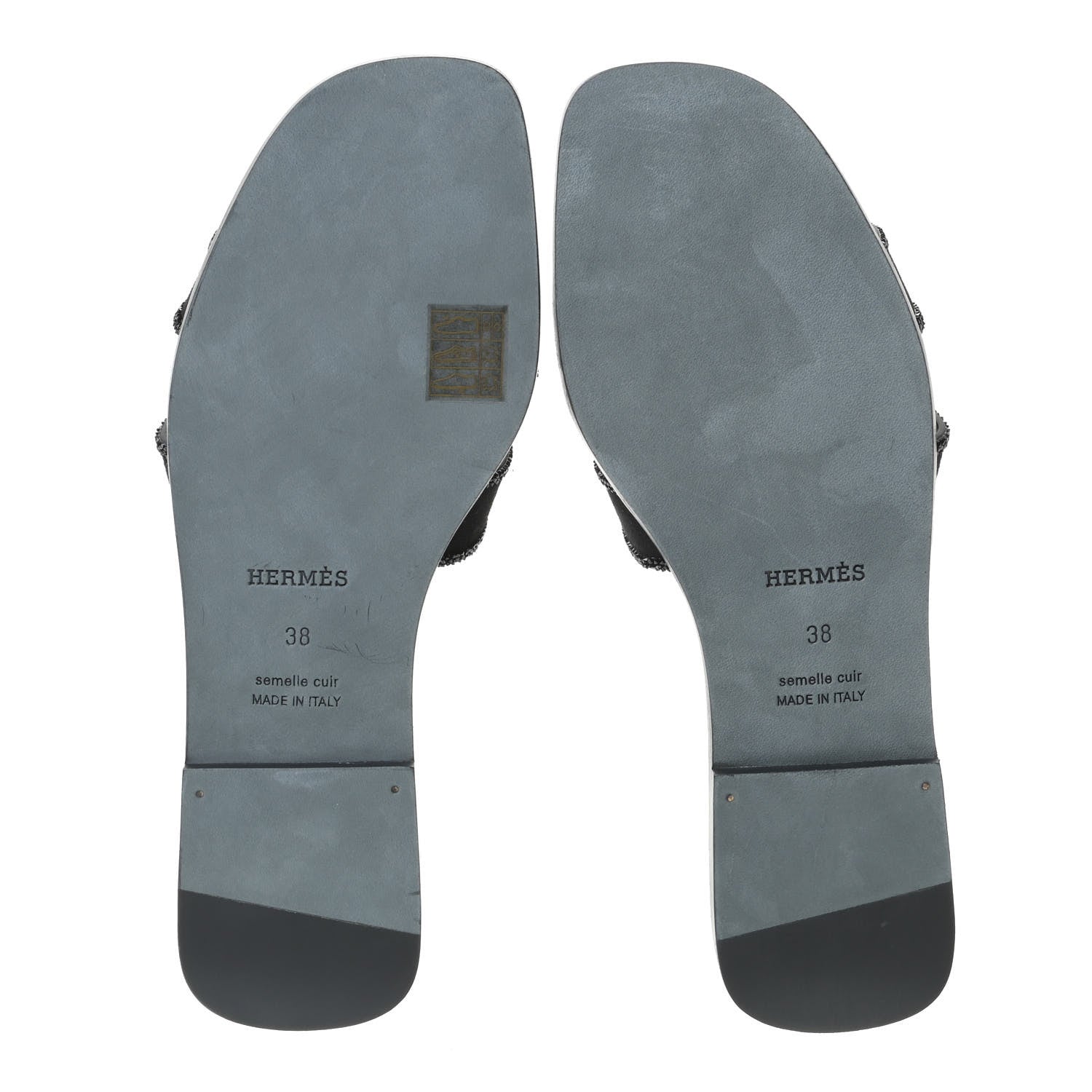 Hermes Suede Goatskin Crystal Oran Sandals 38 Black 6 of 13