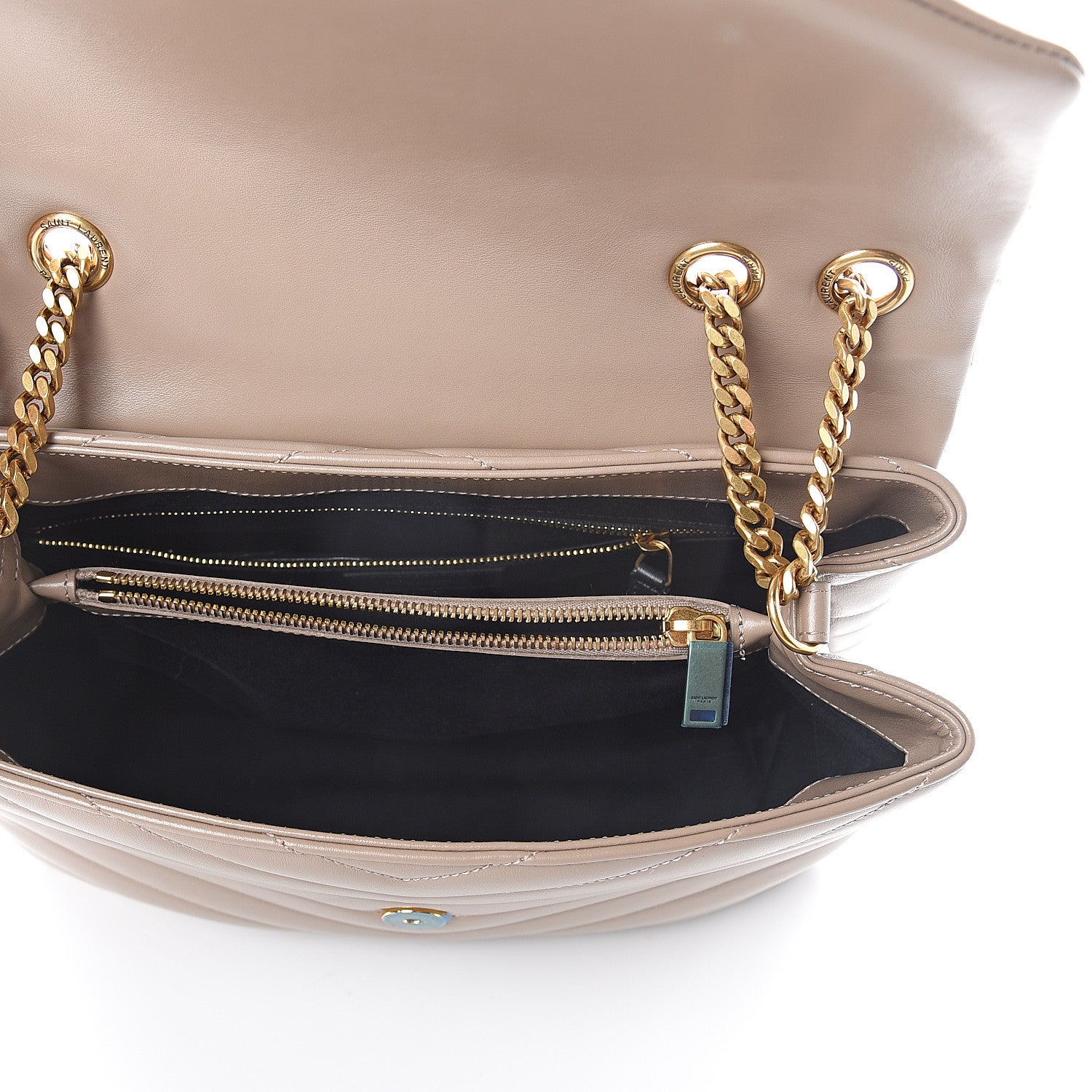 Saint Laurent Calfskin Y Quilted Monogram Medium Loulou Chain Satchel Dark Beige 4 of 8