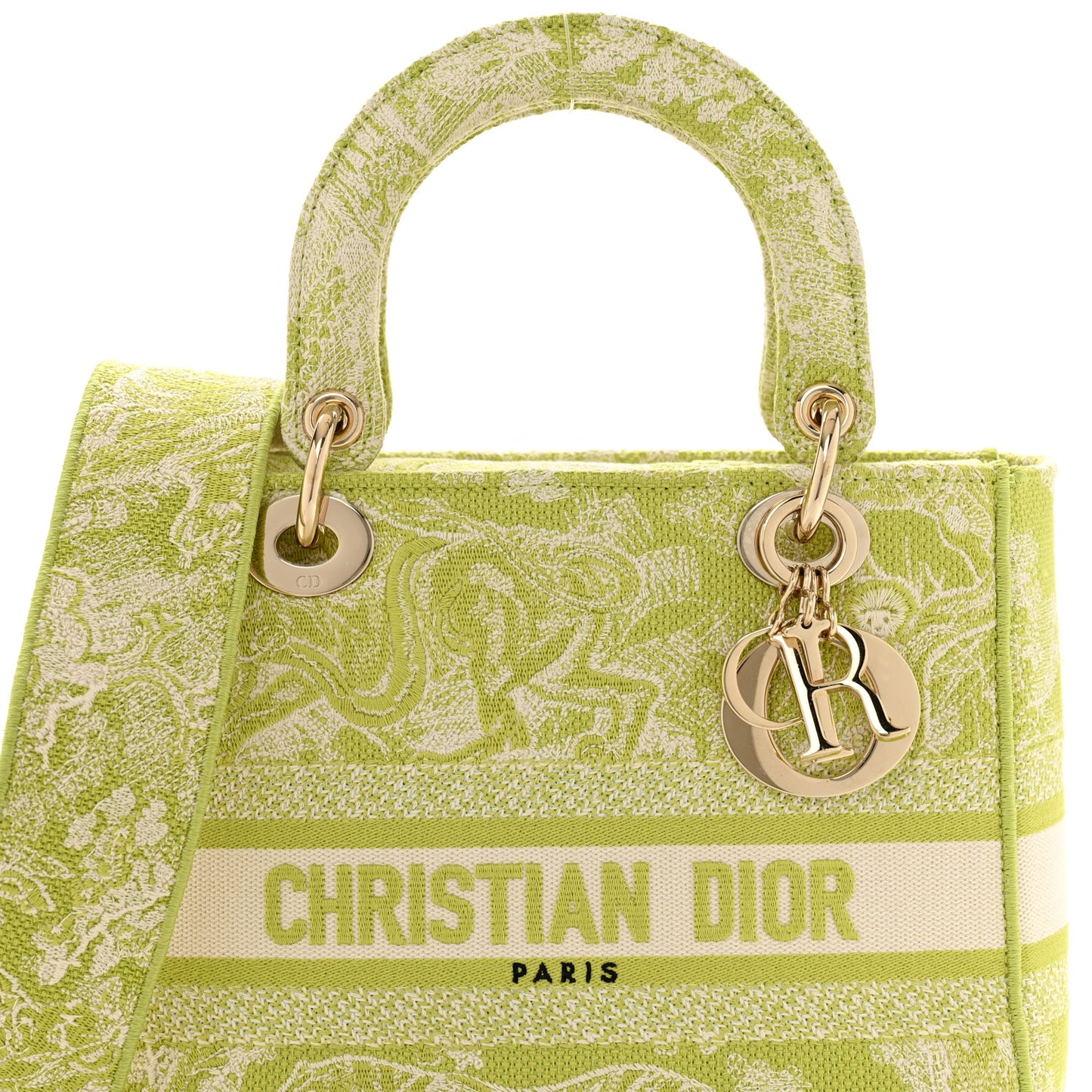 Canvas Toile De Jouy Reverse Embroidered Medium Lady D-Lite Green