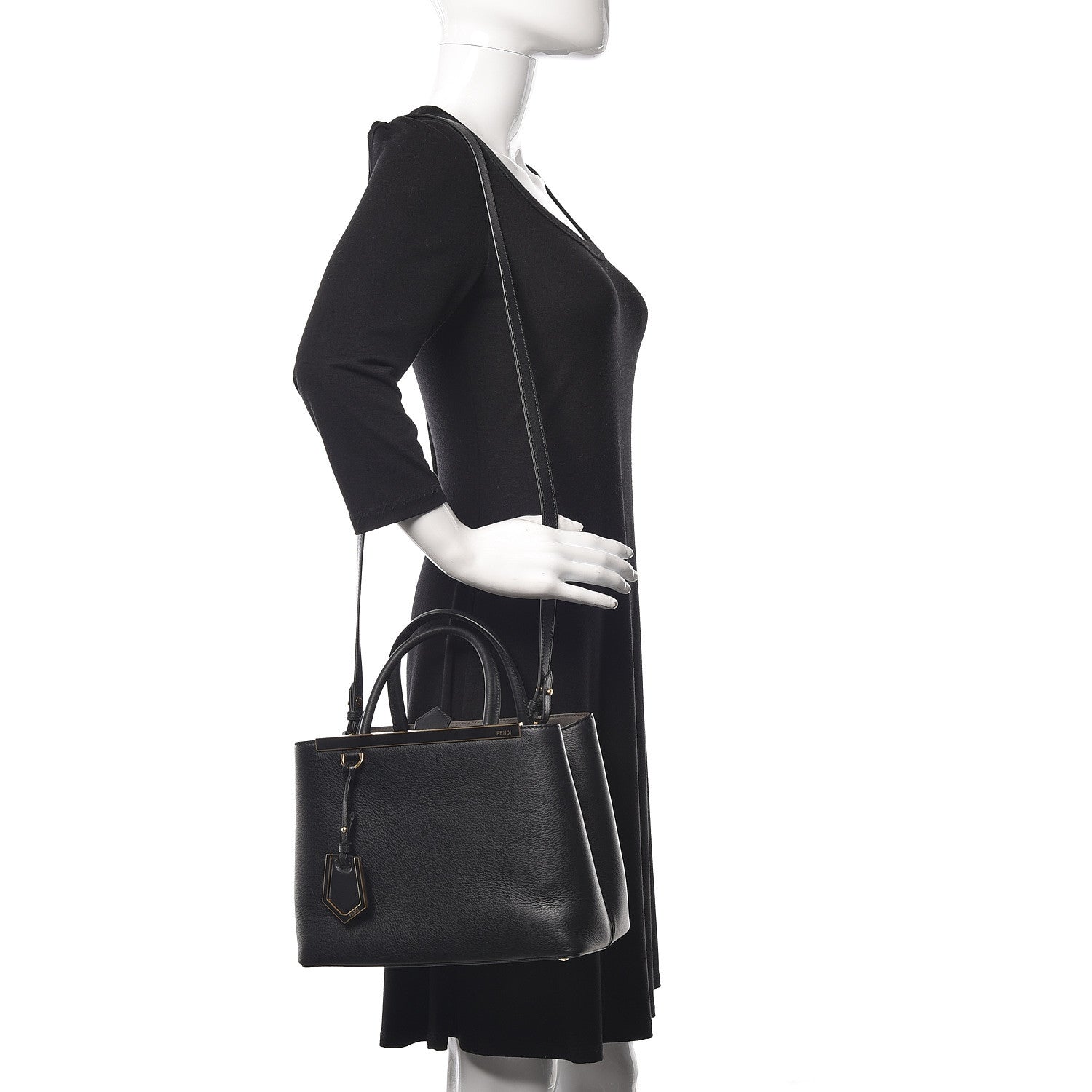 Fendi Vitello Dolce Century Petite 2Jours Tote Black Carbone 2 of 10